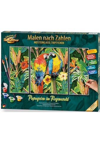Malen nach Zahlen »Meisterklasse Triptychon - Papageien im Regenwald«