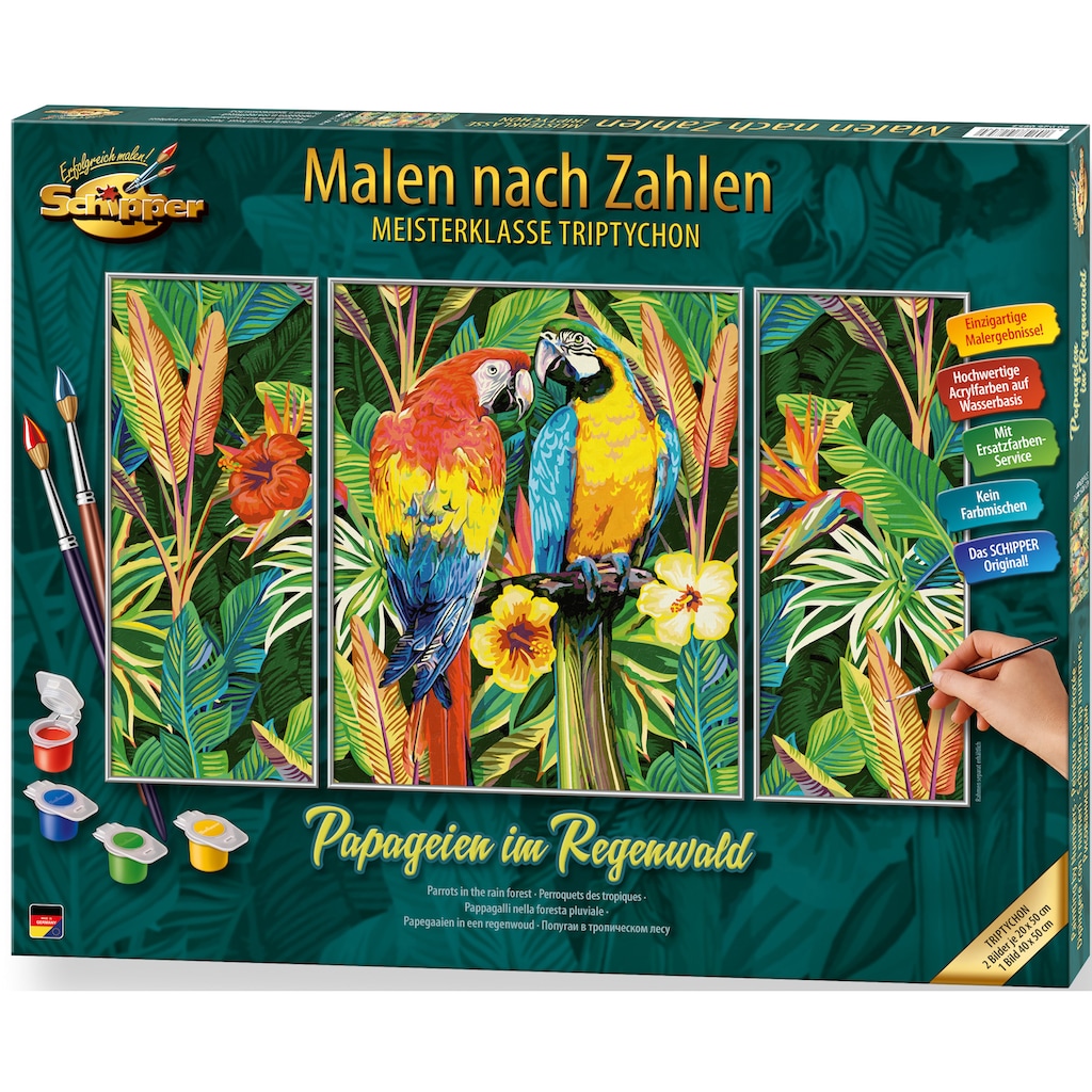 Schipper Malen nach Zahlen »Meisterklasse Triptychon - Papageien im Regenwald«