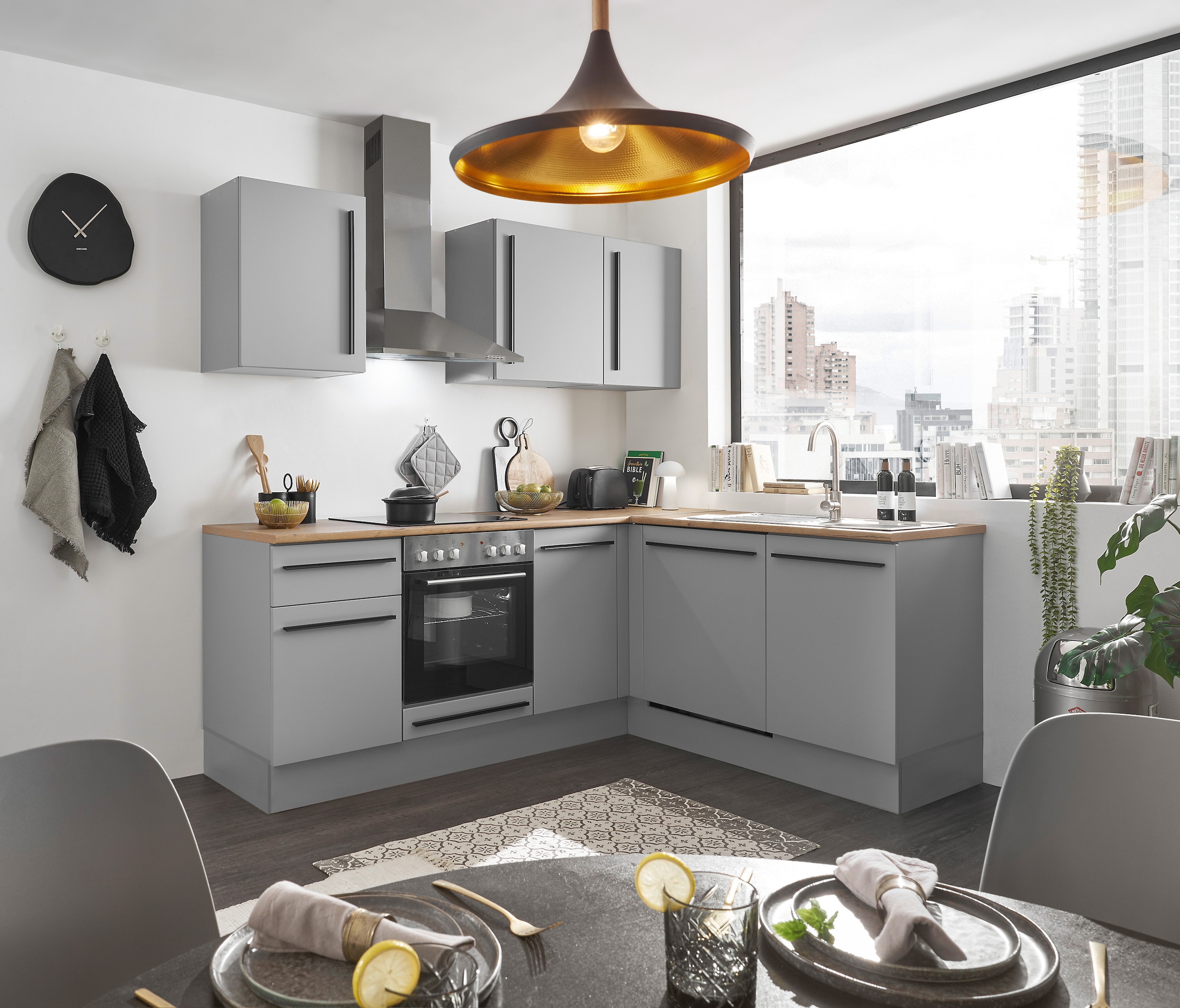 BASIC by Balculina Winkelküche »Denver, Küche BxHxT 220/115 x 211 x 60«, Breite 220 cm, wahlweise mit E-Geräten und Induktion
