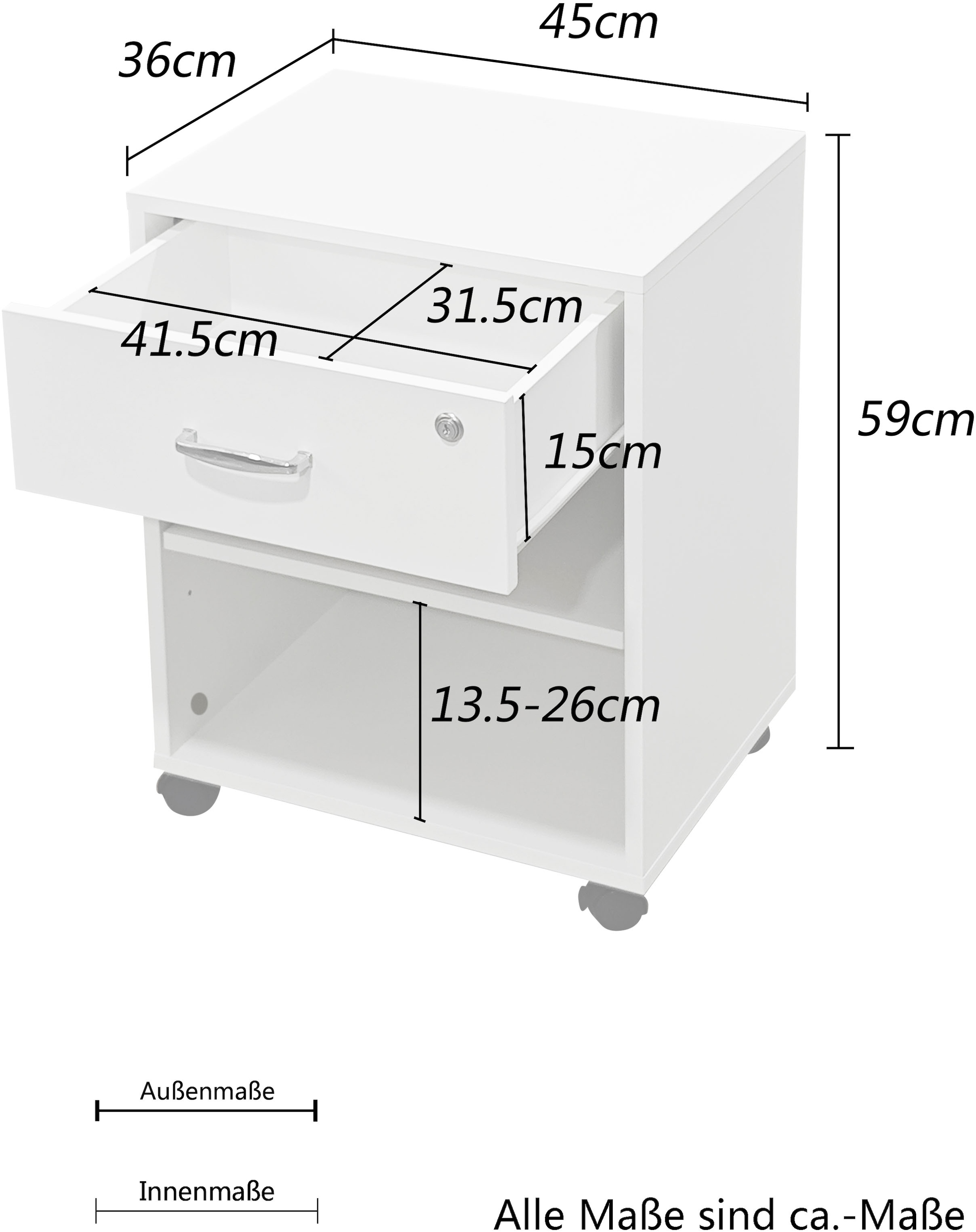 INOSIGN Rollcontainer »Dranoel«, Bürocontainer, abschließbar, Metallgriff, Breite 45 cm