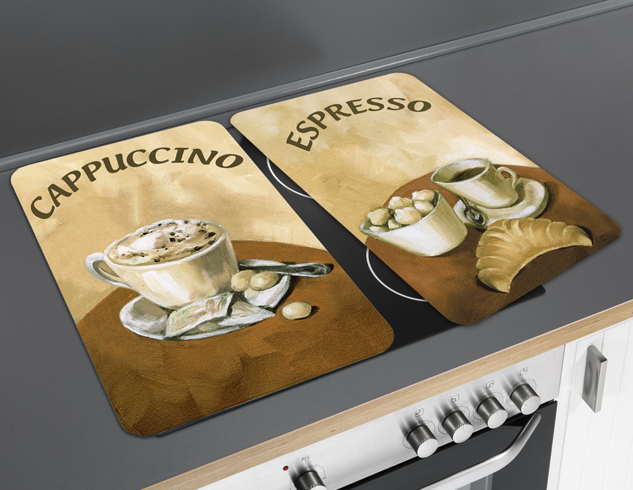 WENKO Herd-Abdeckplatte »Universal Modell Kaffee«, (Set, 2 tlg.), Herdabdeckung für alle Herdarten, kratzfest, mit rutschfesten Füßen