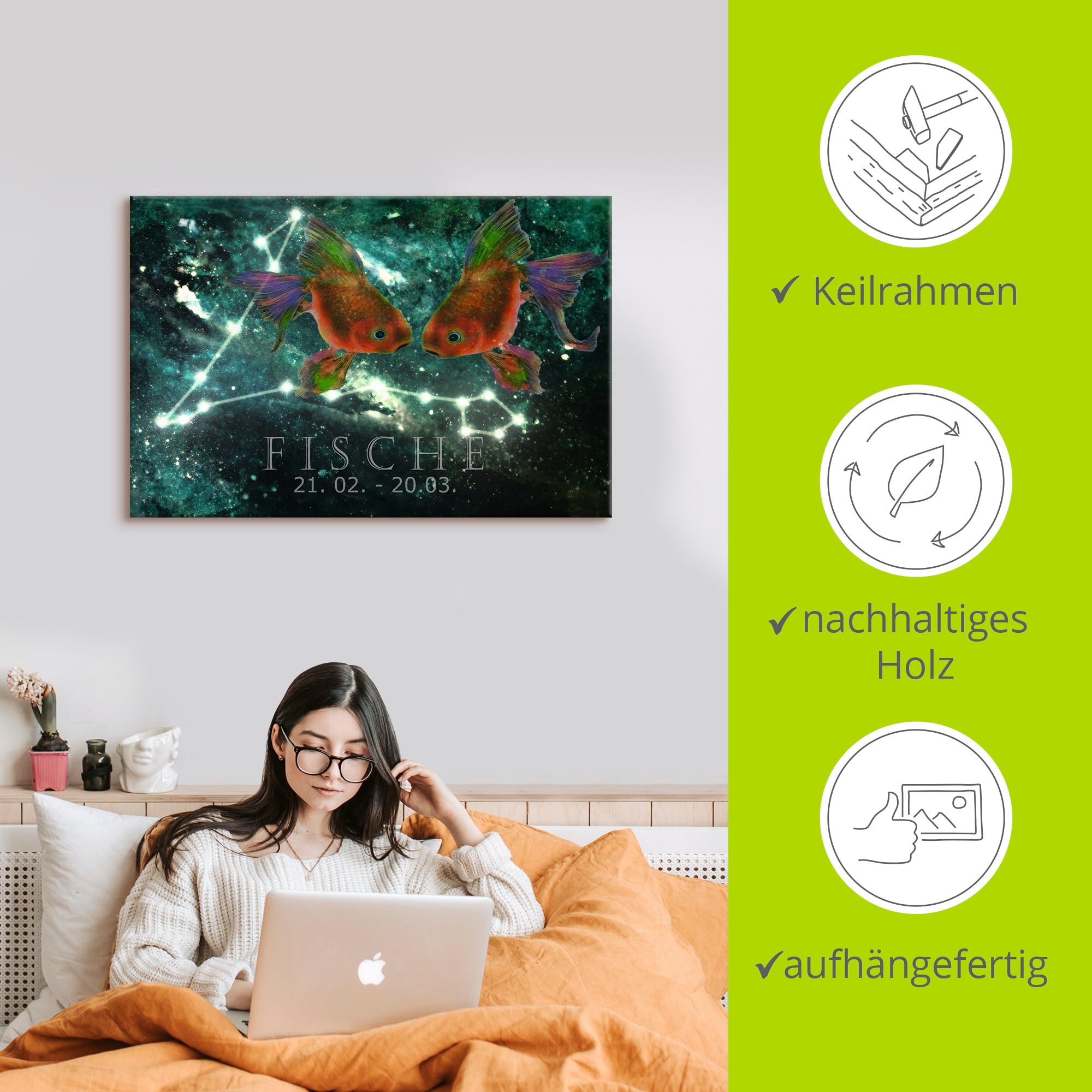 Artland Leinwandbild »Sternzeichen - Fische« Bilder von Sternzeichen 1 Stk. tlg. auf Holzrahmen gespannt