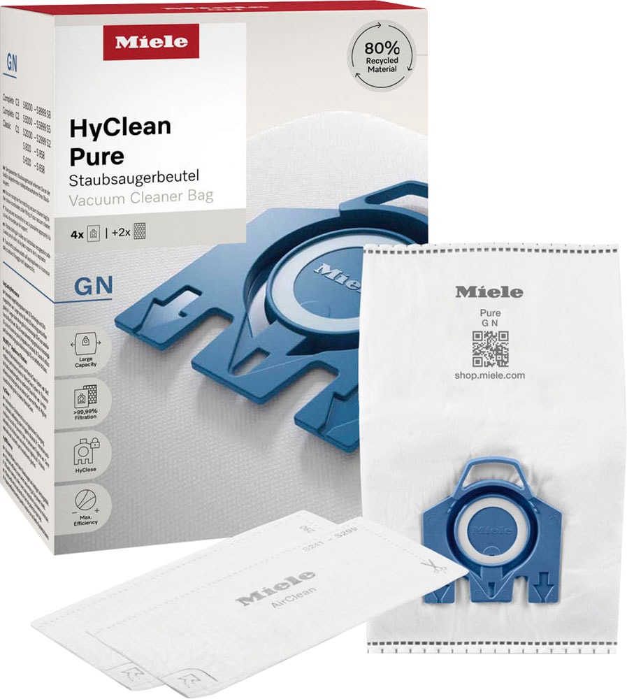 Miele Staubsaugerbeutel »GN HyClean Pure 2.0 / Mit bester Filtrationsleistung« 4er Pack Staubbeutel, 2er Pack Filter