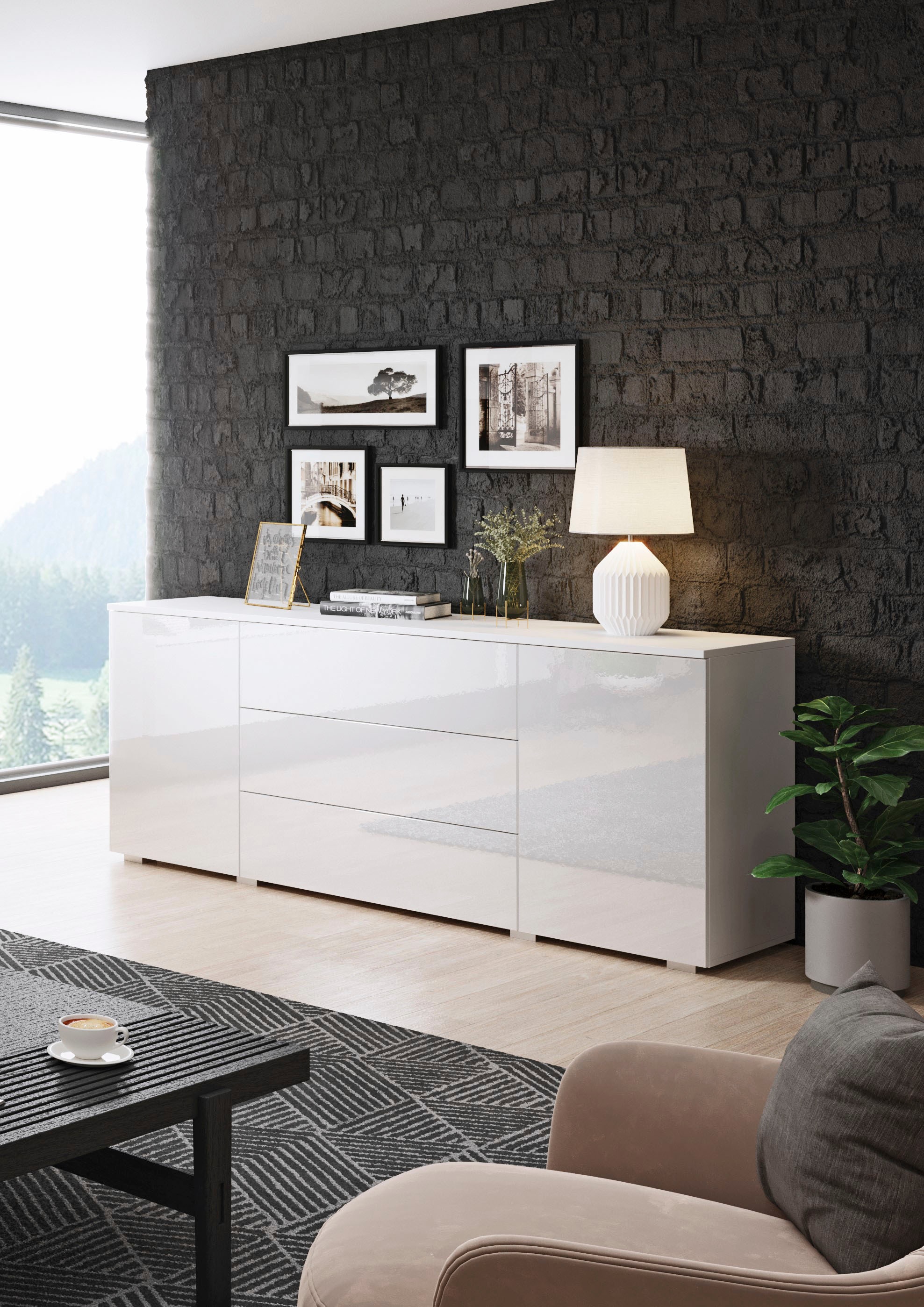 INOSIGN Sideboard »PARIS«, (1 St.), Moderne 150cm breite grifflose Kommode, vielseitig einsetzbar