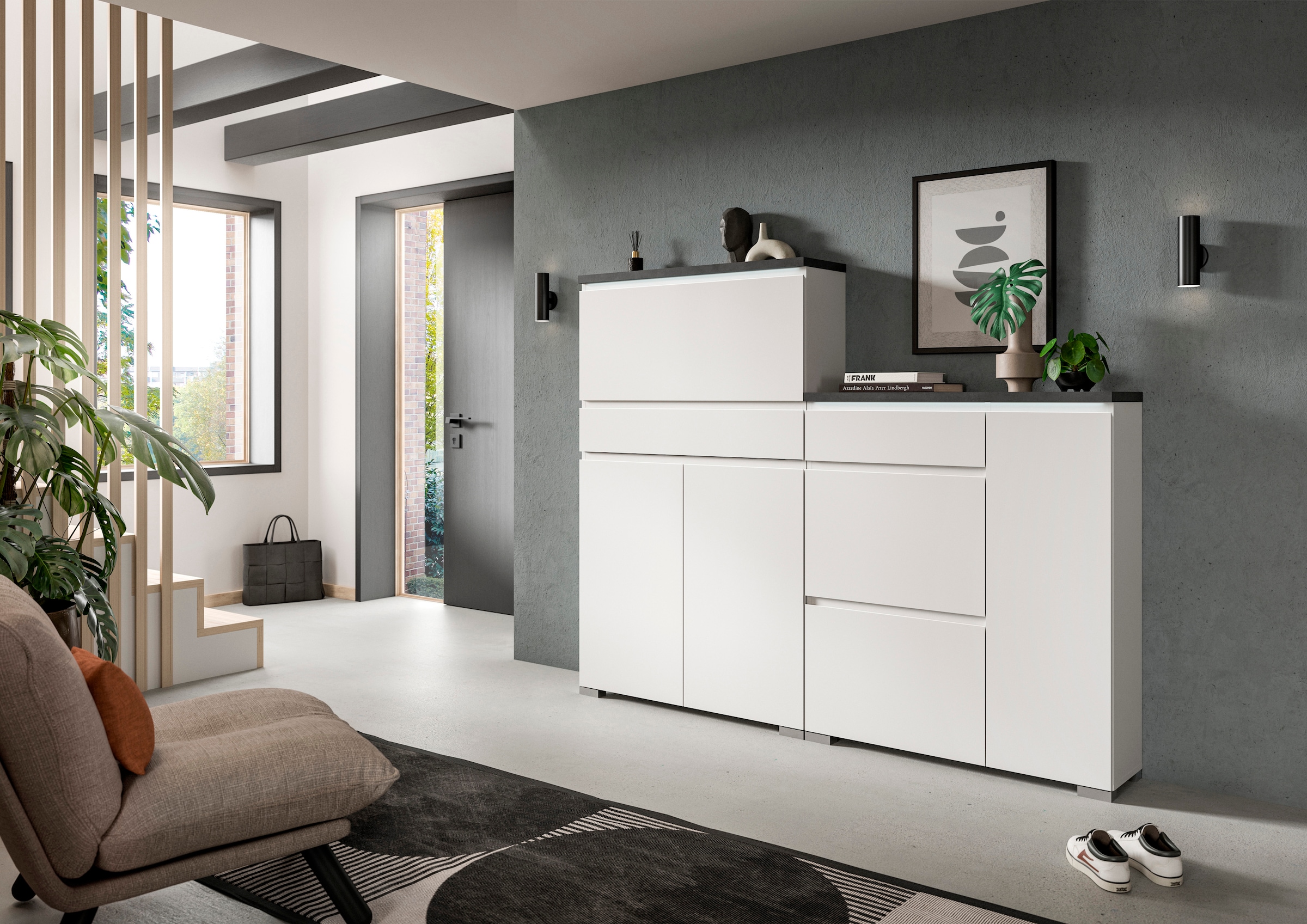 Home affaire »Skoskap, Tiefe 27cm, 2 Türen, 1 Klappe mit Schuhwalze, 1 Schubkasten« Platz für ca. 16 Schuhpaare, Schuhkipper, Schuhkommode, Schuhregal