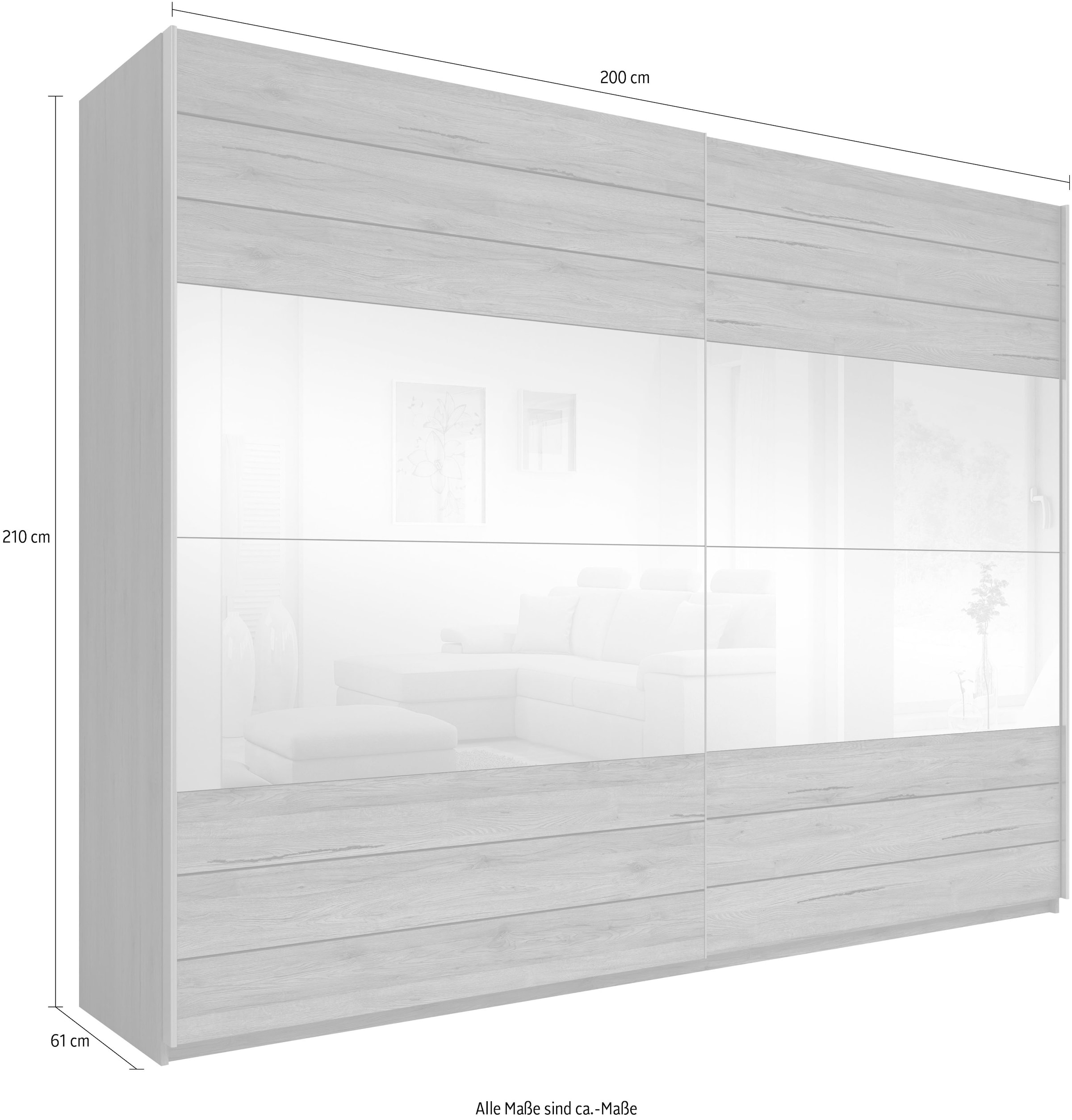 INOSIGN Schwebetürenschrank »Galaxy Kleiderschrank, Wäscheschrank 200, 220 oder 270cm breit«, INKLUSIVE kompletter Innenausstattung, Metallgriffe