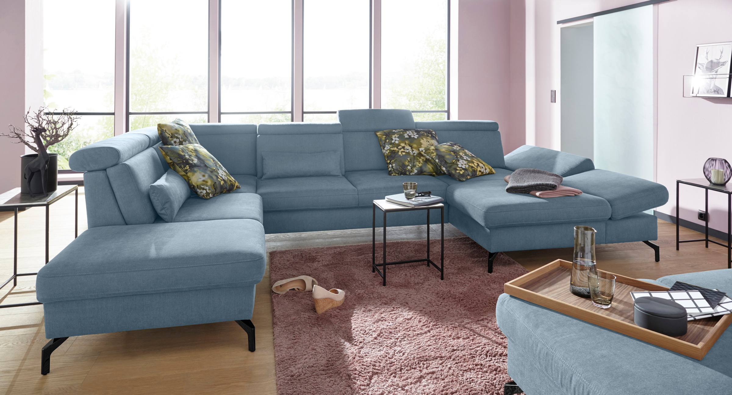 sit&more Wohnlandschaft »Brisbane U-Form«, Fußhöhe 15 cm, inklusive Sitztiefen-, Armteil- und Kopfteilverstellung