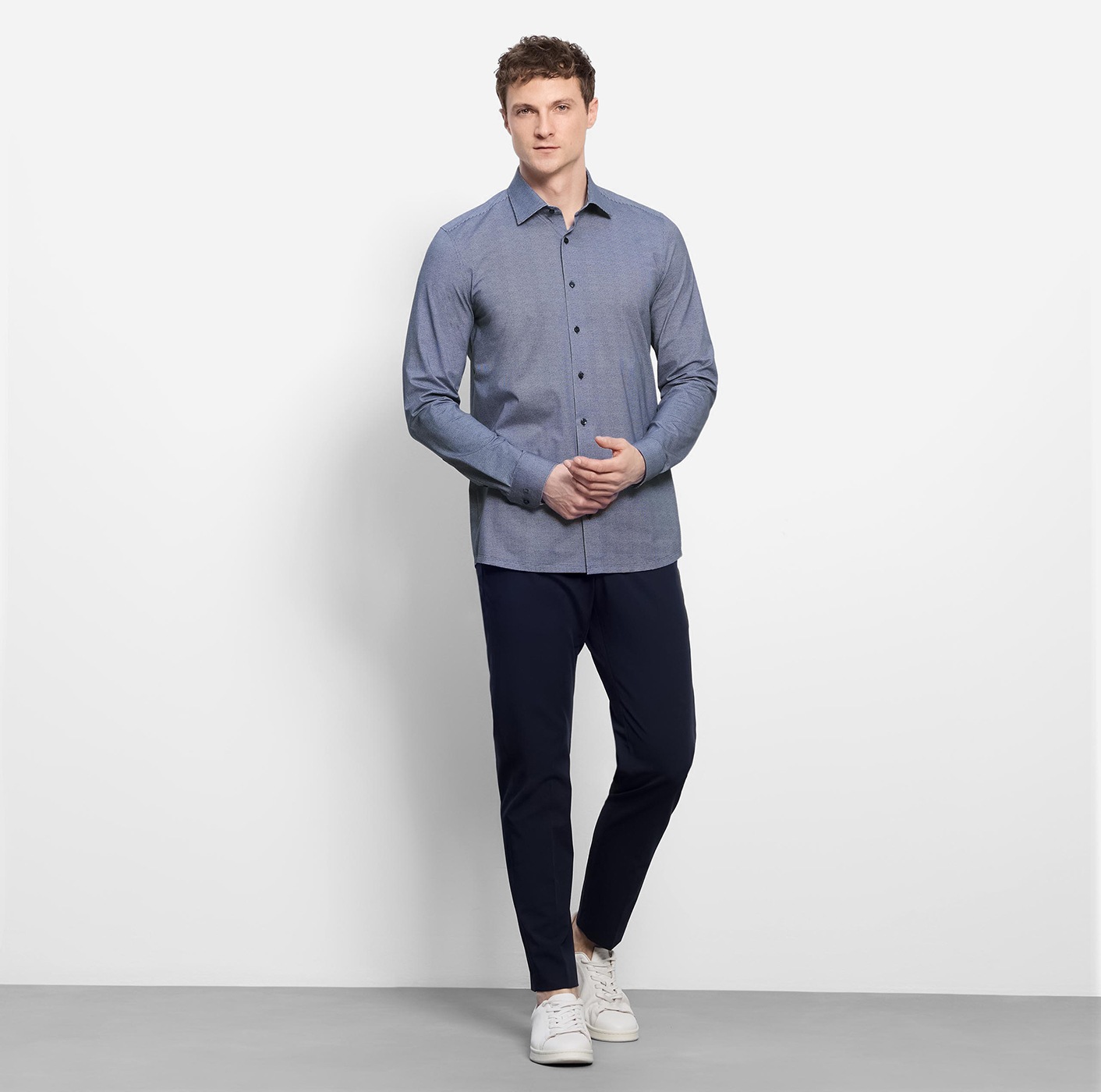 OLYMP Langarmhemd »24/7 - Level 5« Body fit, New York Kentkragen, Businesshemd, Jersey-Qualität