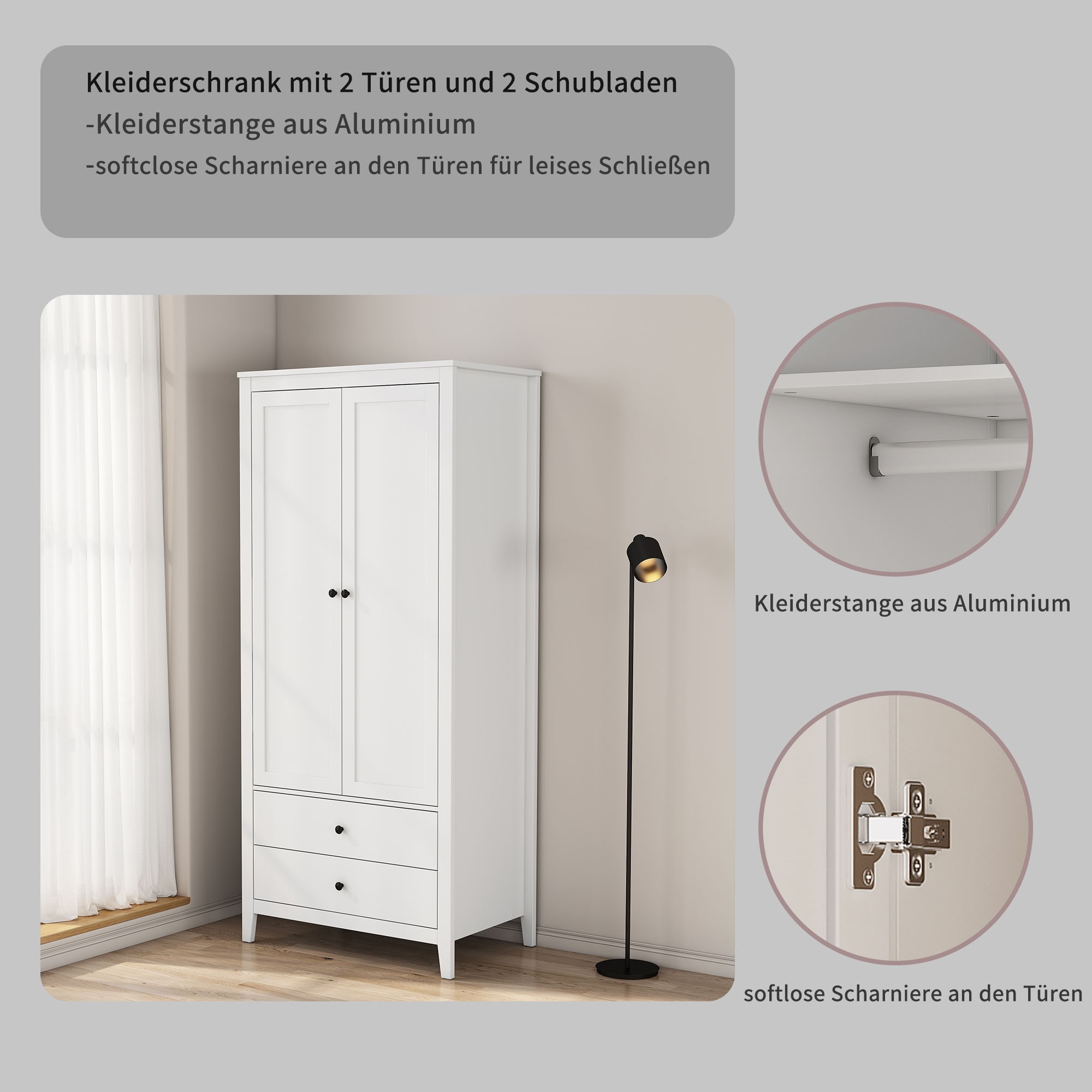 OTTO home Kleiderschrank »Borkum Schlafzimmerschrank Garderobe Landhaus Bestseller weiß« hochwertige schwarze Griffe aus Metall, 