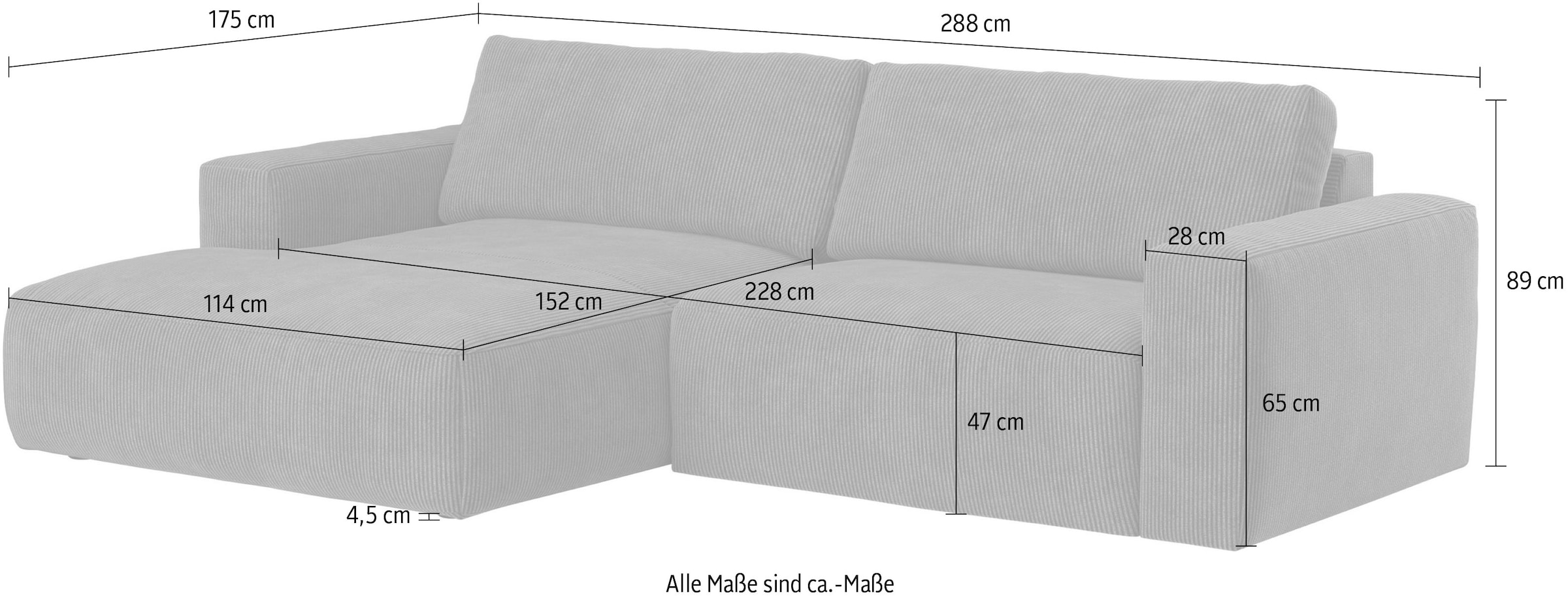 COTTA Ecksofa »Lasso L-Form«, mit breiter Recamiere im trendigen Cord oder angenehmen Strukturstoff