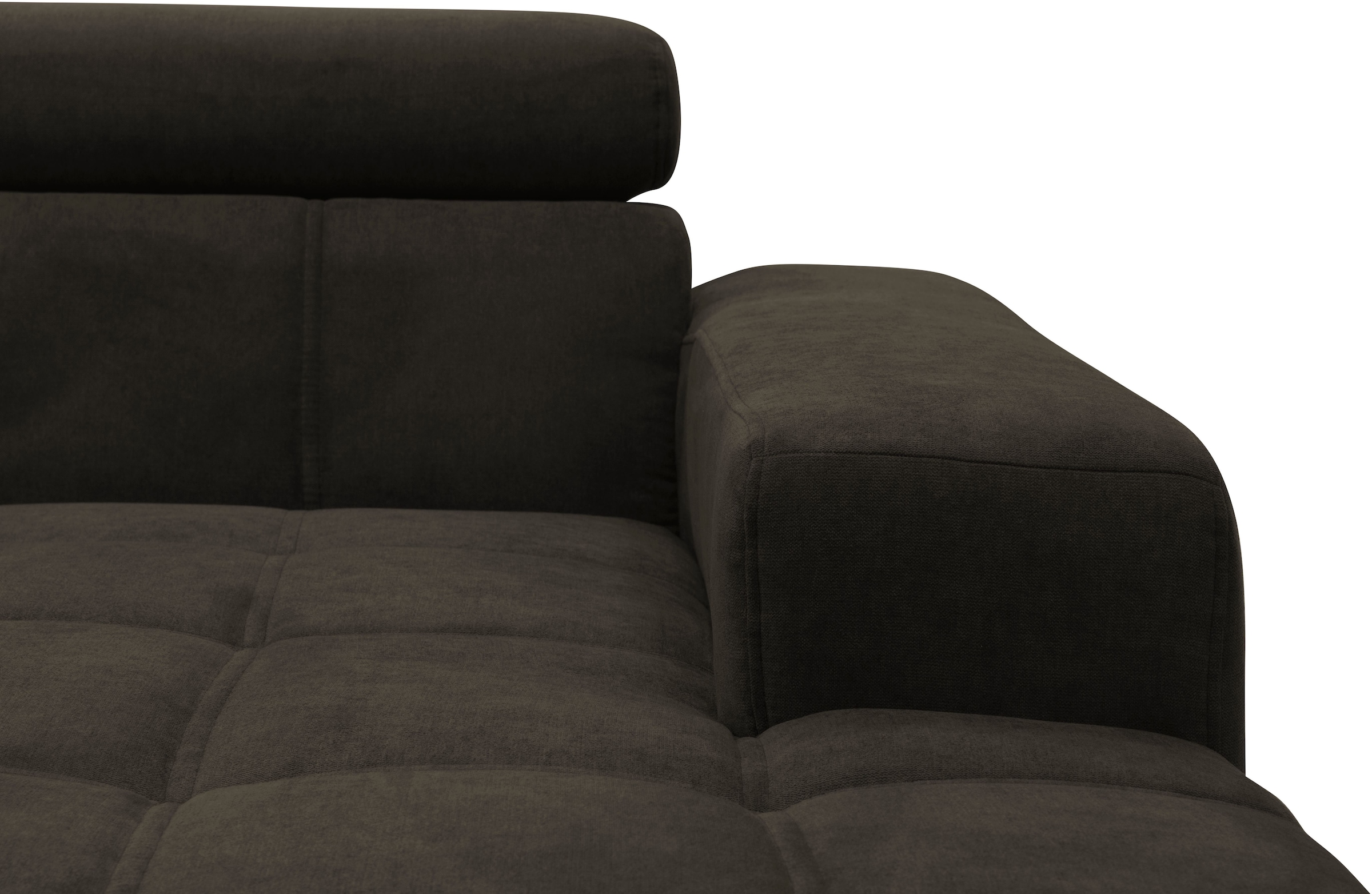 DOMO collection Ecksofa »Trento L-Form, mit Kufenfuß oder Einzelfuß«, wahlweise mit Kopfteilverstellung, Recamiere links/rechts bestellbar