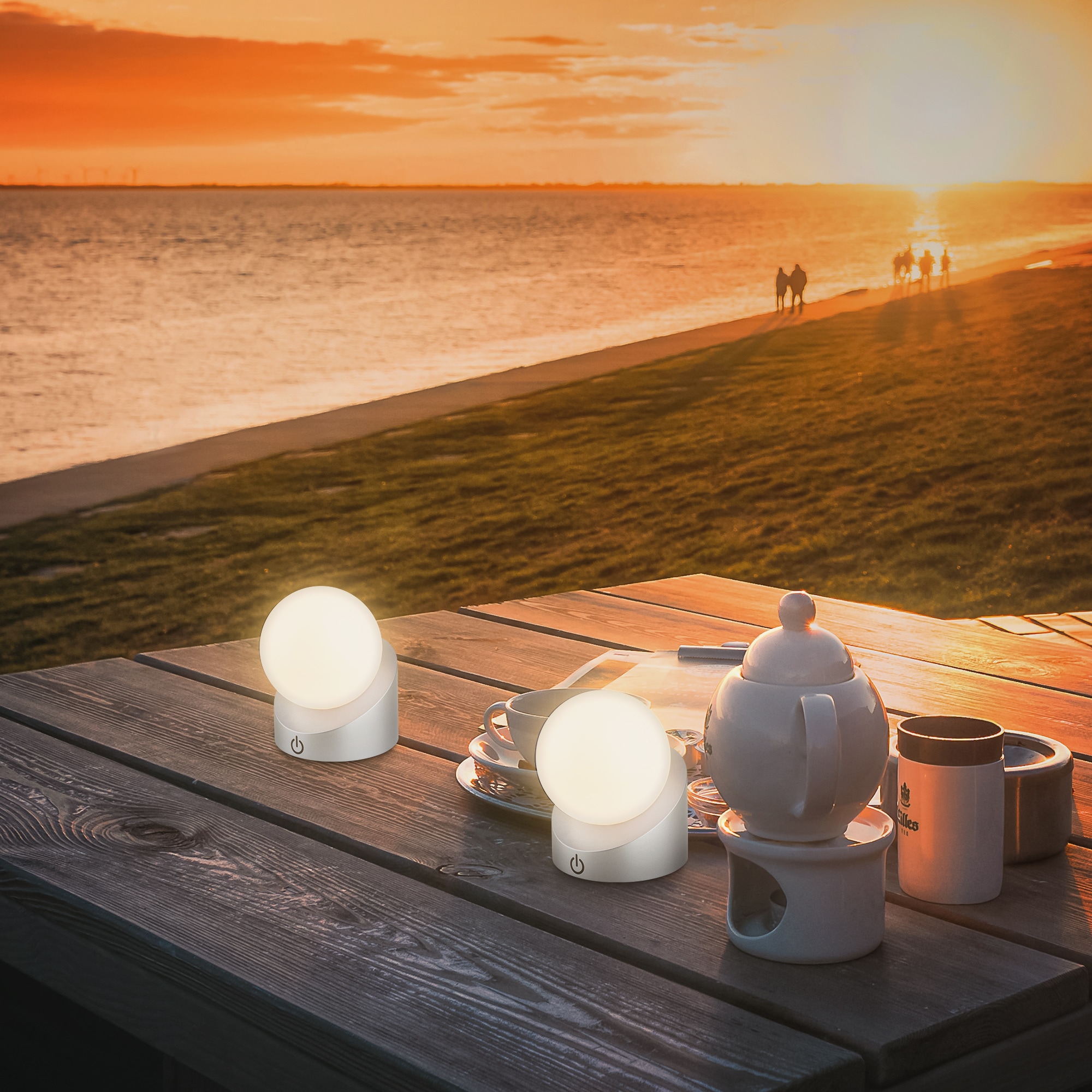 Briloner Leuchten LED Außen-Tischleuchte »SORA« LED-Board 2 Stk. Warmweiß kabellos 10x8x9cm Chrom Matt 2W Kinderzimmer Outdoor Außen 2er-Set