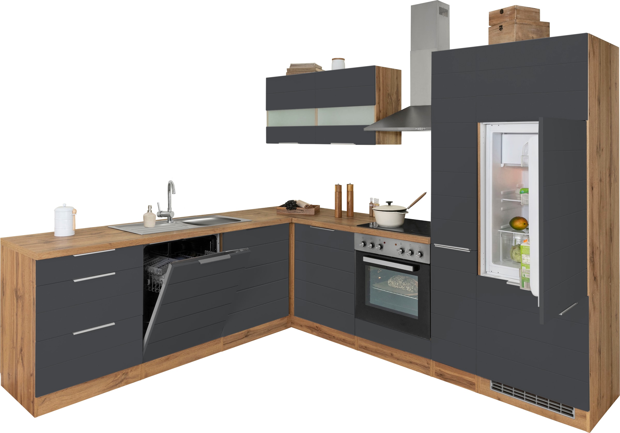KOCHSTATION Winkelküche »KS-Luhe«, Stellbreite 240x270 cm, wahlweise mit oder ohne E-Geräten, MDF-Fronten