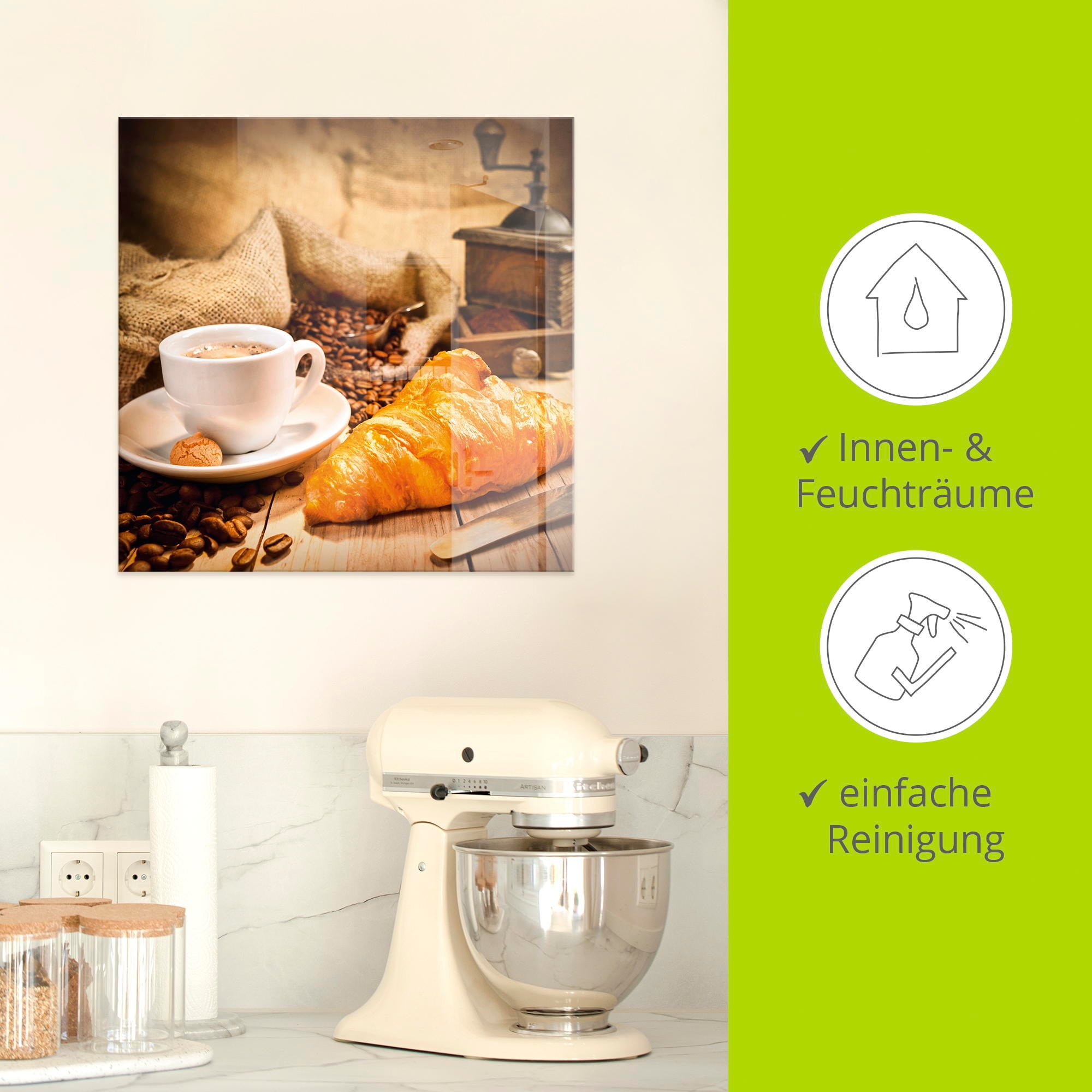 Artland Glasbild »Kaffeetasse mit Croissant« Getränke 1 Stk. tlg. in verschiedenen Größen