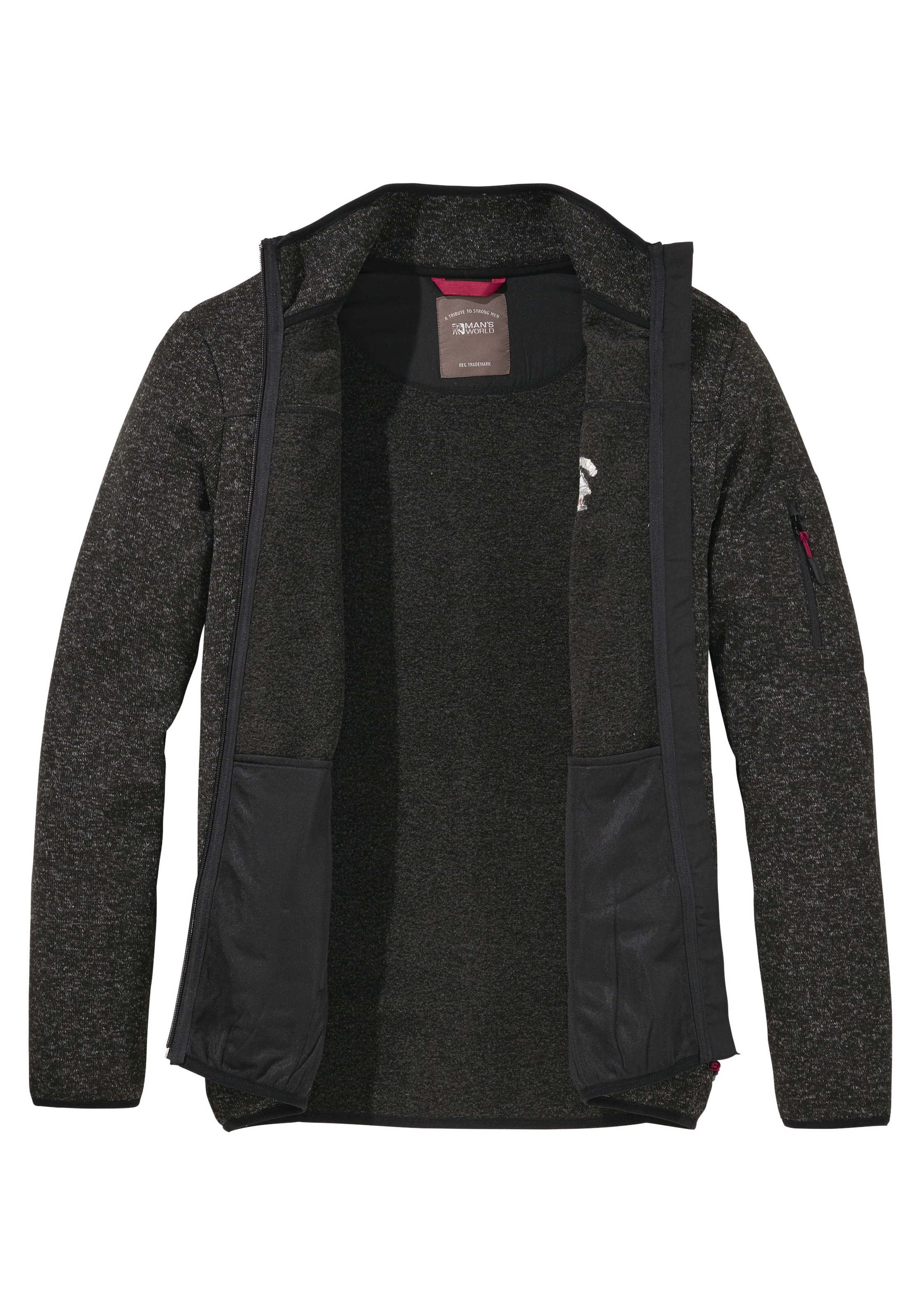 Man's World Strickfleecejacke, für die Übergangszeit, mit Reißverschlusstaschen, mit Stehkragen