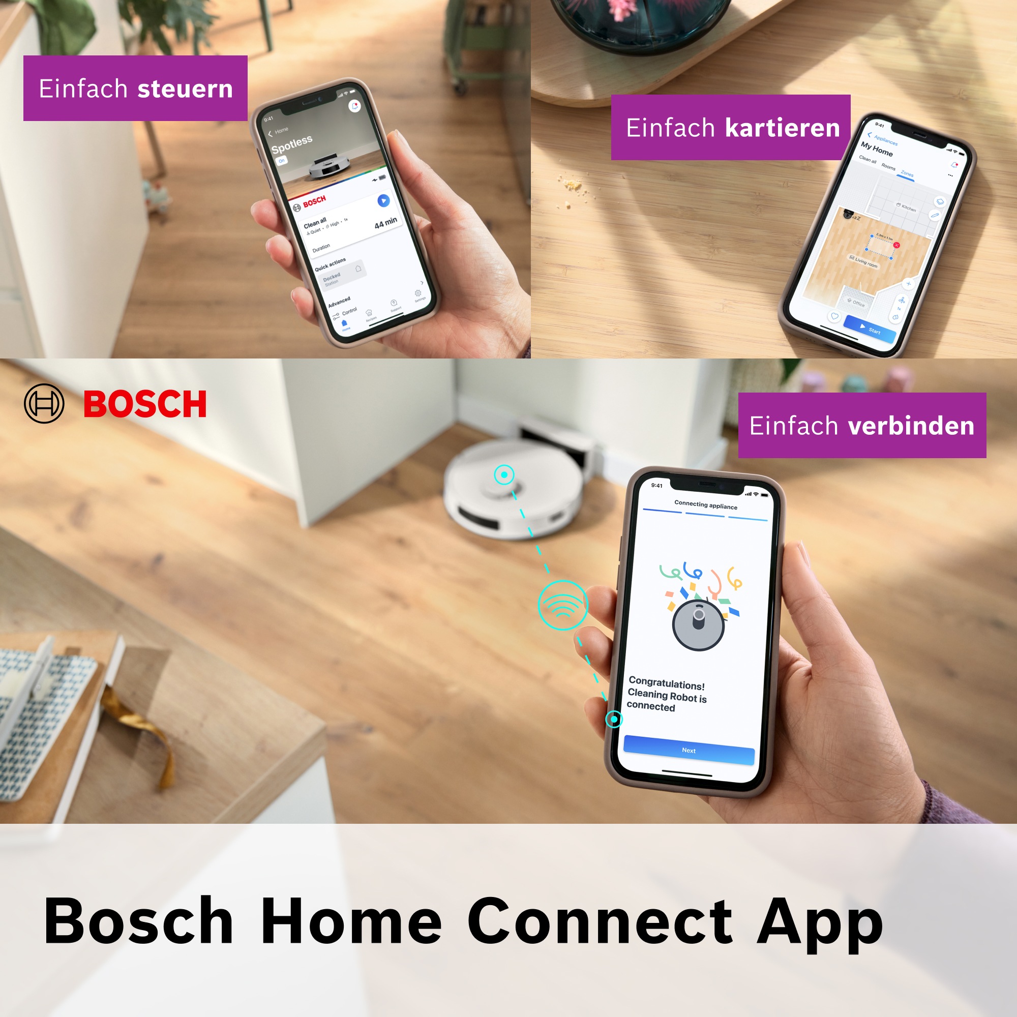 BOSCH Saugroboter »Spotless BCRC1W, Saugroboter mit Wischfunktion, 11.000 Pa Saugkraft«, Ladestation, einfache Navigation mit Infrarot-Licht, Carbon Bürste