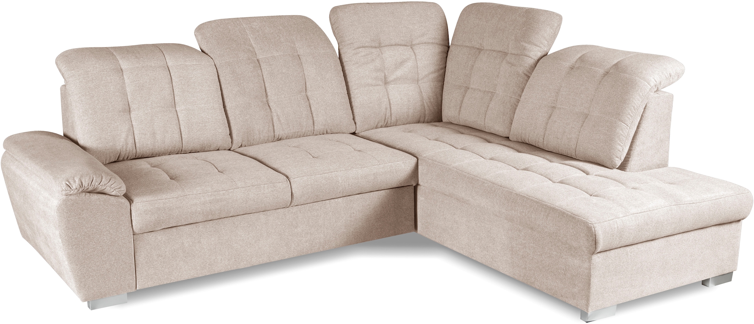 WERK2 Ecksofa »Brindisi, Multifunktion, bequem & komfortabel, Breite 263cm, L-Form« mit verstellbaren Kopfteilen, Bettfunktion & Bettkasten