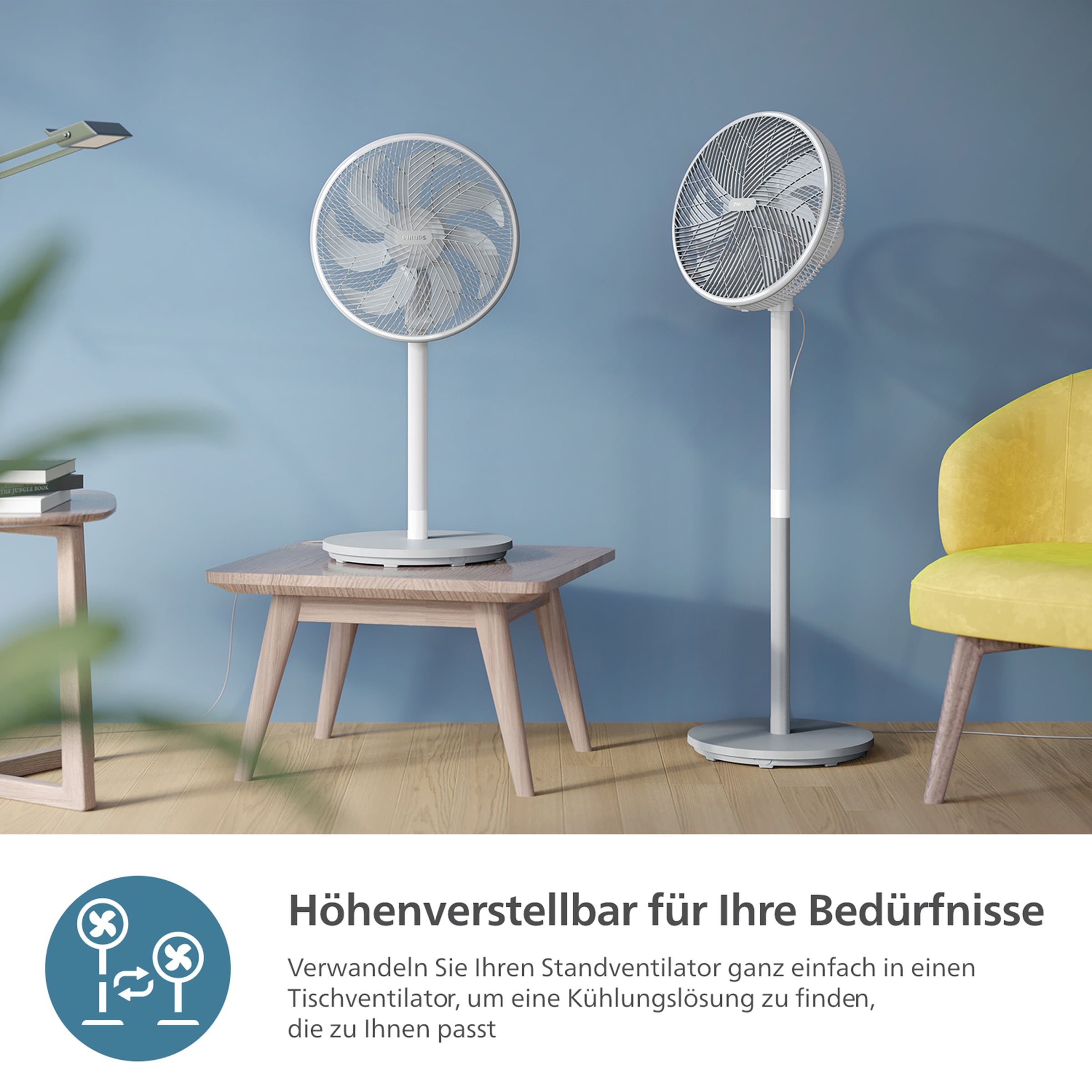 Philips Standventilator »CX2550/00 Serie 2000, mit extrem leiser SilentWings-Technologie, 19 dB«, 2-in-1-Tisch- & Standventilator, neig- & drehbar, elegantes Design