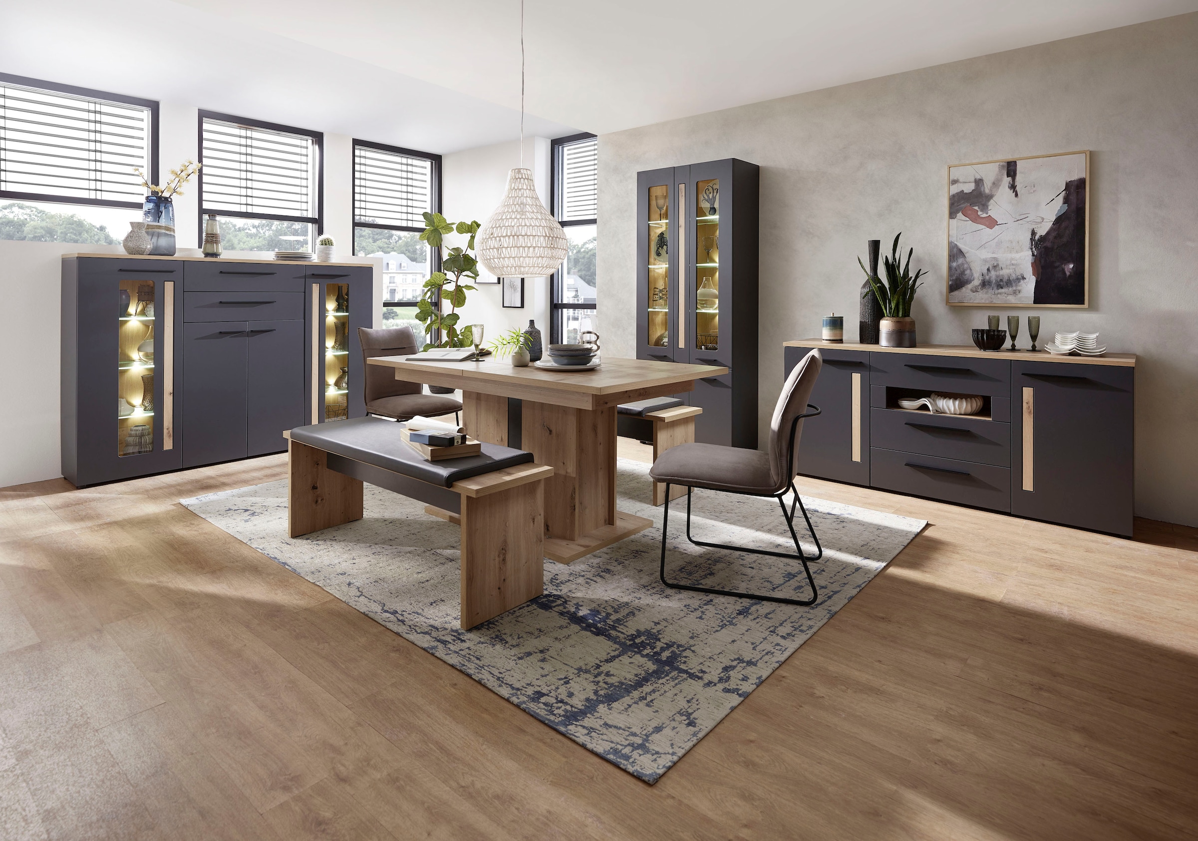 Innostyle Highboard »Loft Two«, Breite 180 cm, 2 Holztüren, 2 Schubkästen, 2 Glas-/Holztüren