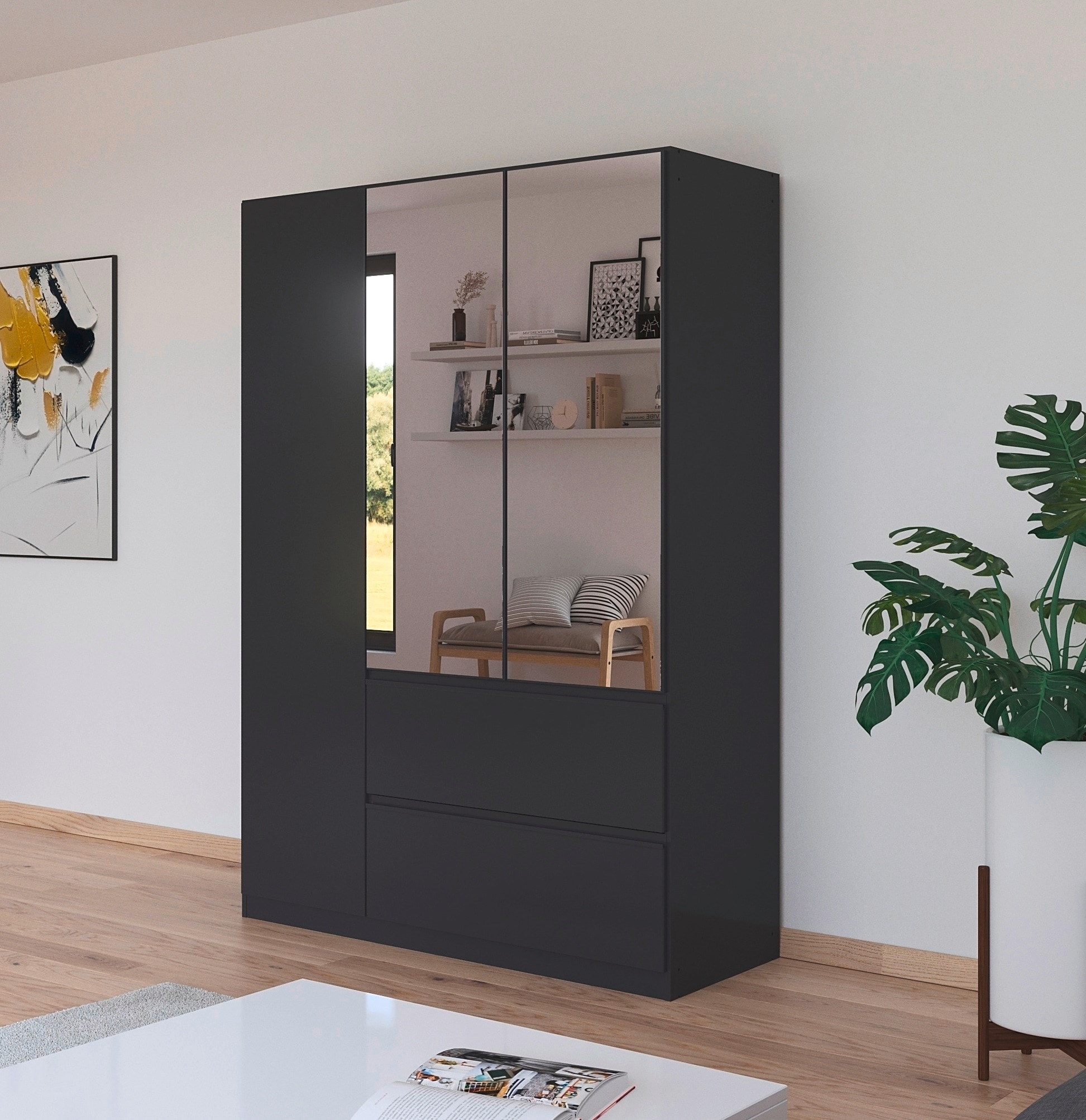 rauch Drehtürenschrank »Kleiderschrank Schrank Garderobe Wäscheschrank COSTA in 3 Breiten«, mit Spiegel, grifflose Front und Push-to-Open Funktion MADE IN GERMANY