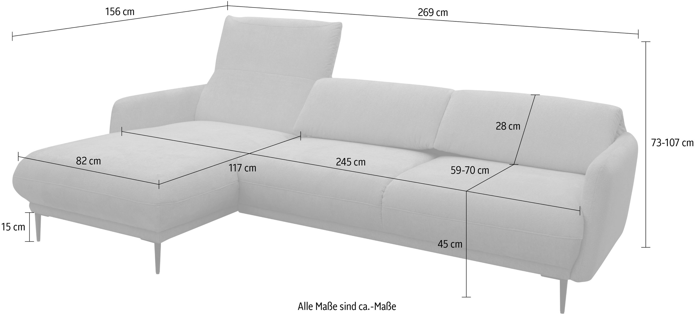 andas Ecksofa »Skovsende  Sitzbreite 245 cm, Rückenlehne stufenlos  hochklappbar für« individuellen Sitzkomfort Kopfteilverstellung, L-Form