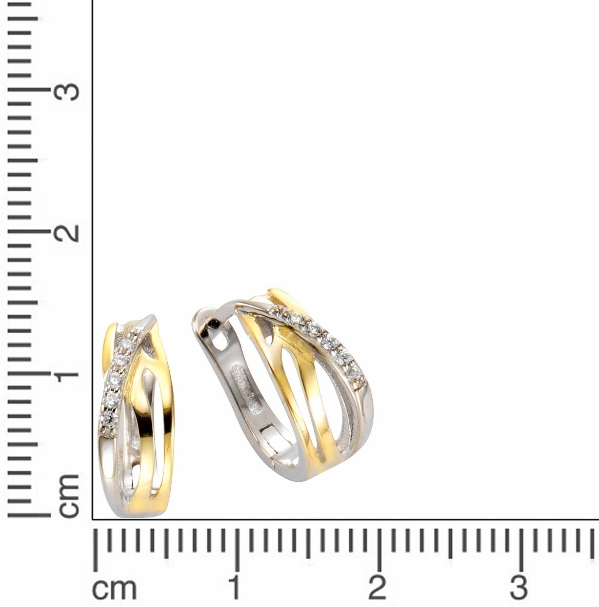 Firetti Paar Creolen »Schmuck Geschenk Silber 925 Bicolor geschwungen Ø ca. 14 mm«, mit Zirkonia (synth.)