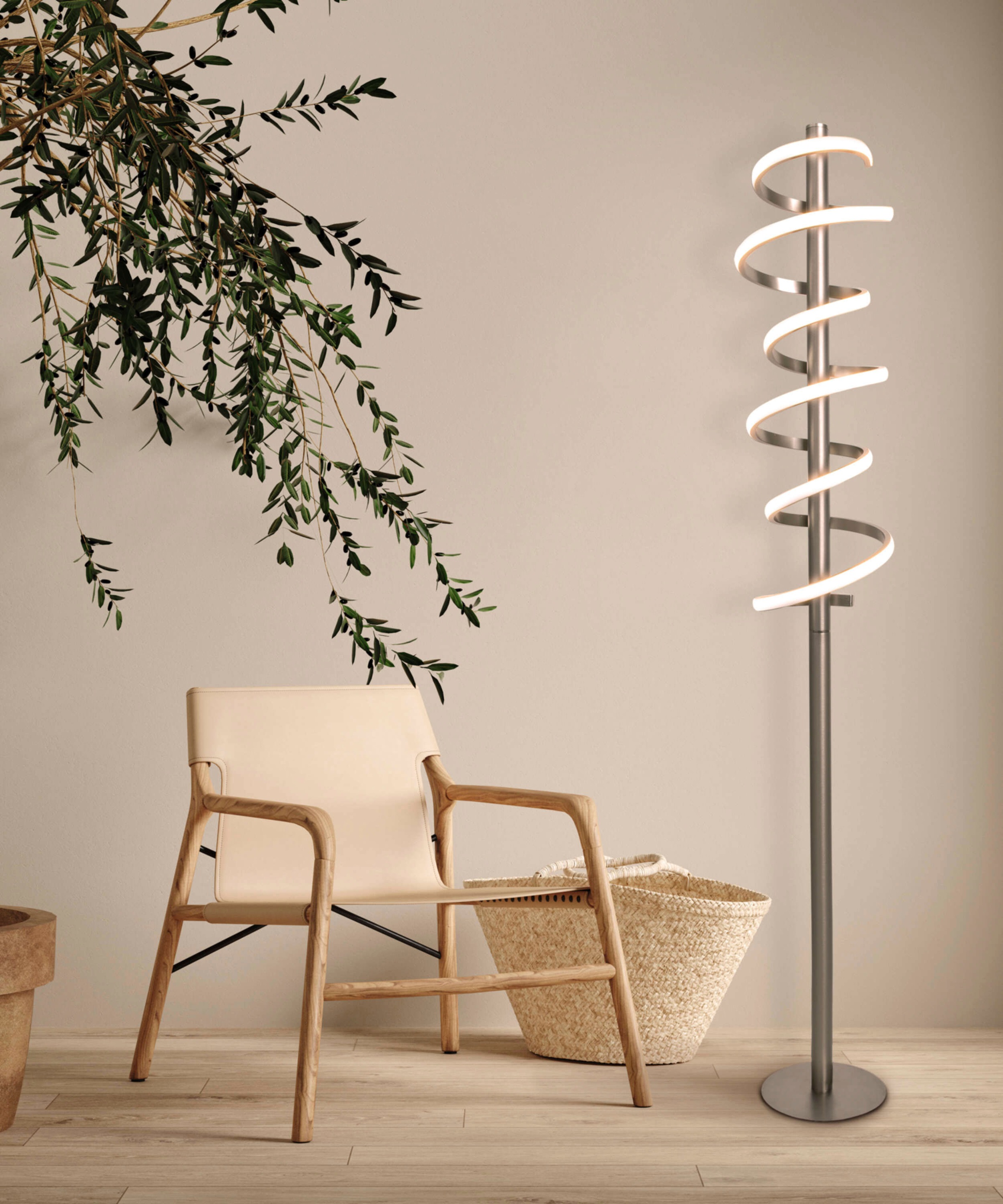 näve LED Stehlampe »Belleza«, 1 flammig, Leuchtmittel LED-Modul | LED fest integriert, Flurleuchte warmweiß, H: 140cm, 27W, silberfarben, IP20, dimmbar