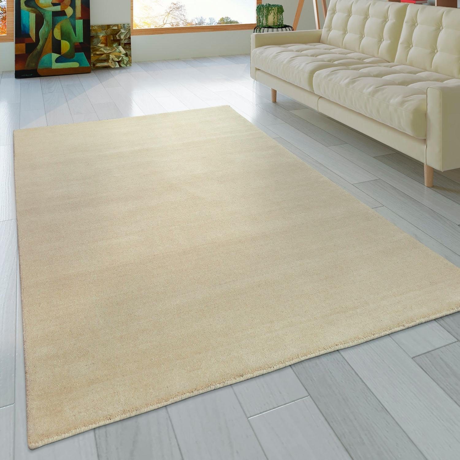 Paco Home Wollteppich »Atlas 100«, rechteckig, 14 mm Höhe, Gabbeh, Kurzflor, handgewebt, reine Wolle, Uni Farben