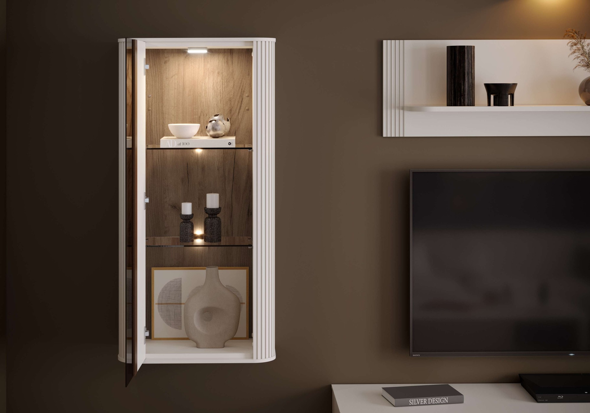 Home affaire Hängevitrine »Rondo, Wandschrank, Schwebendes Design für modernen Wohnraum« UV lackiert, Soft Close Funktion, Beleuchtung, Wandmontage