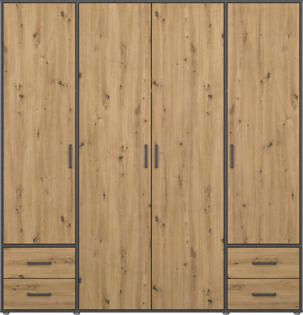 rauch Drehtürenschrank »Kleiderschrank Schrank Garderobe Wäscheschrank VOYAGER«, (in 3 verschiedenen Ausstattungen BASIC/CLASSIC/PREMIUM), moderne Griffe in Graumetallic mit Außenschubkästen MADE IN GERMANY