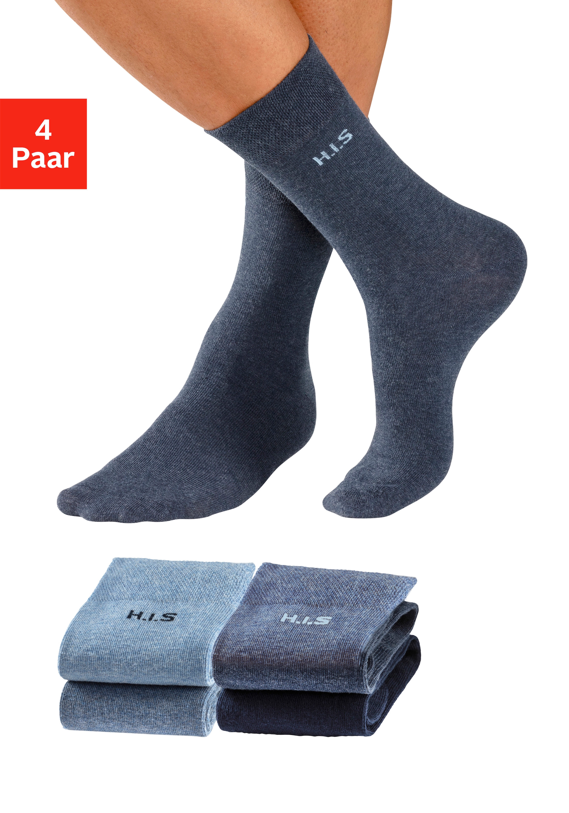 H.I.S Socken, (4 Paar), bequem kaufen Bündchen online druckfreiem mit
