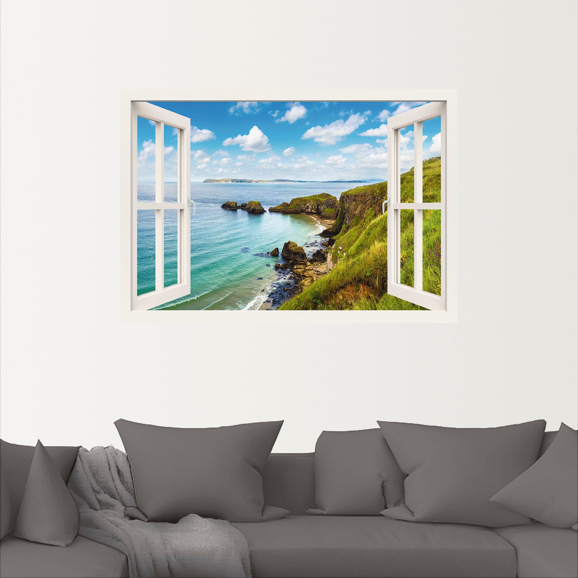 Artland Wandbild »Küstenweg in Nordirland durchs Fenster«, Meer Bilder, (1 St.), als Leinwandbild, Wandaufkleber oder Poster in versch. Größen