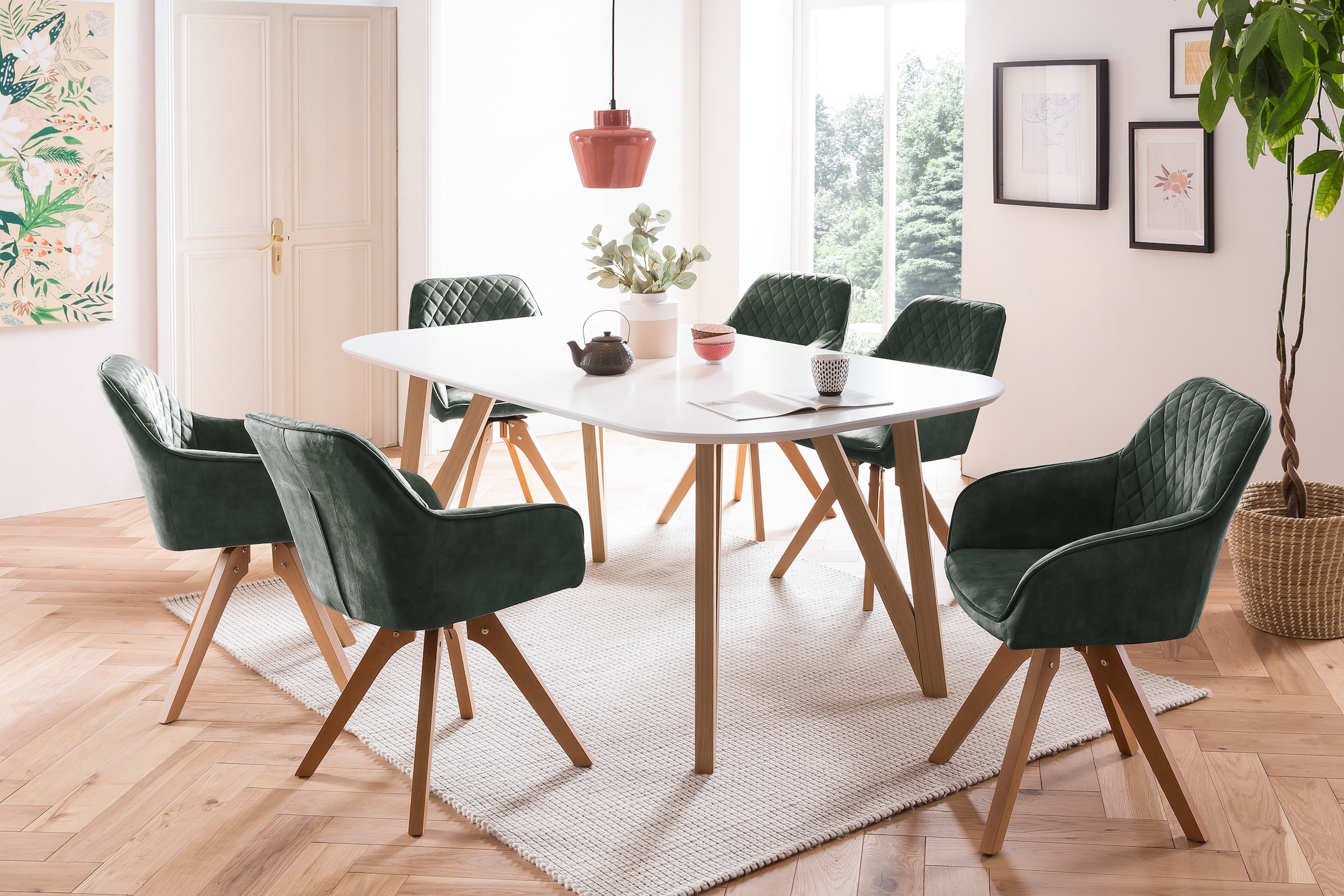 SalesFever Essgruppe »Stilvolle Essgruppe«, 5-teilige Samtverlours-Sitzgruppe, drehbare Stühle, 180cm Tischbreite