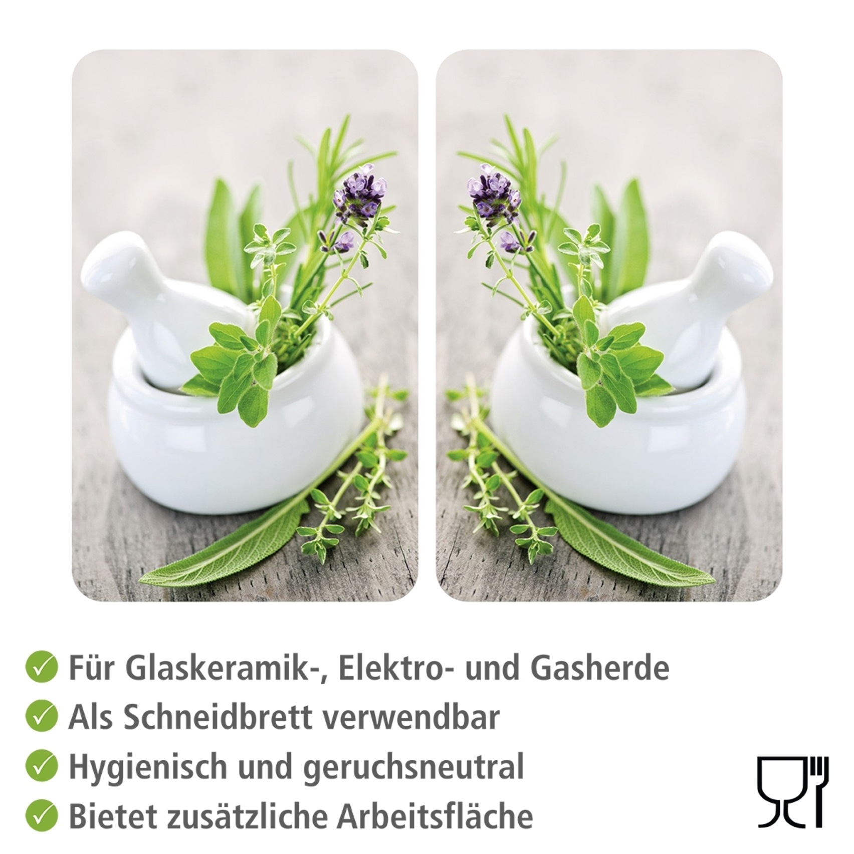 WENKO Herd-Abdeckplatte »Universal Modell Kräutergarten«, (Set, 2 tlg.), Herdabdeckung für alle Herdarten, kratzfest, mit rutschfesten Füßen