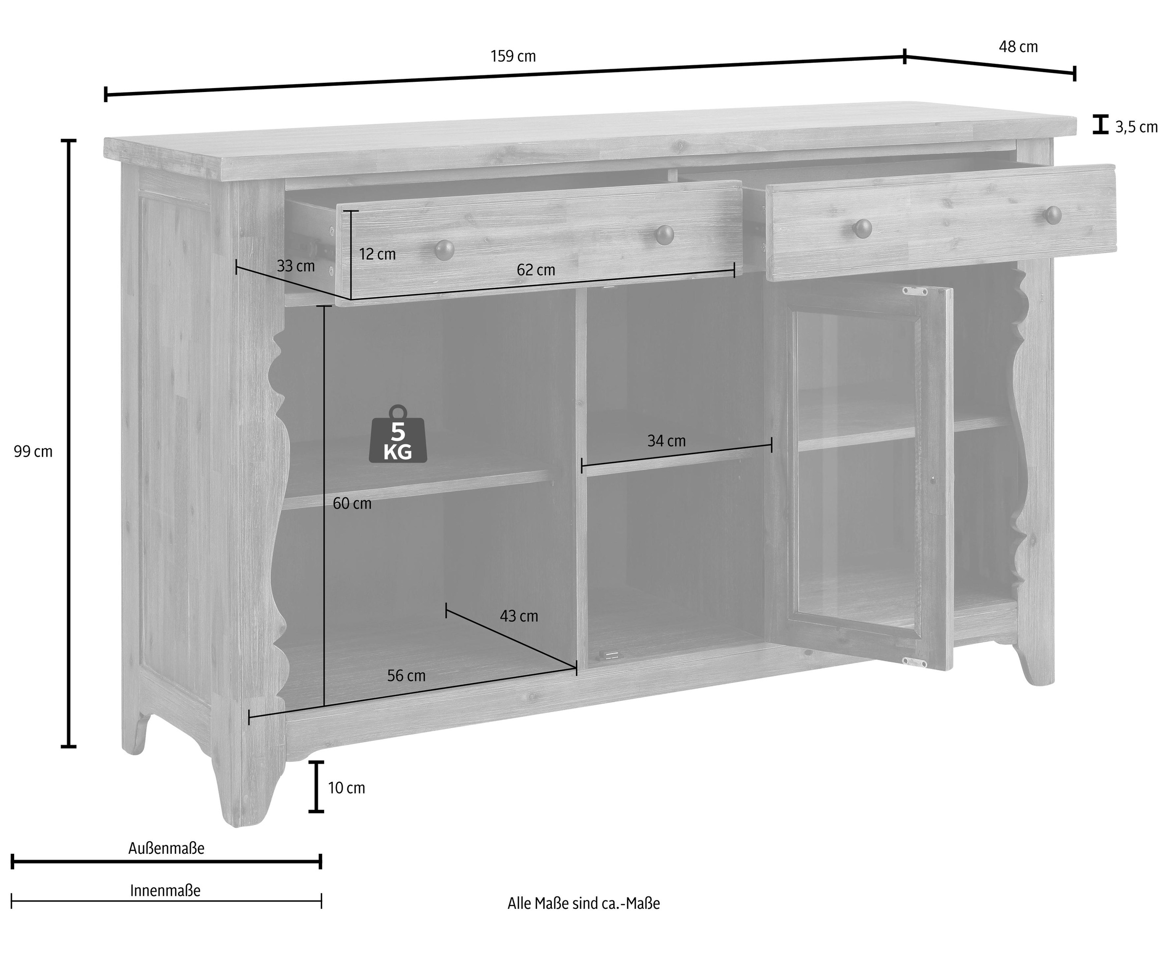 Home affaire Sideboard »Magnolia«, Kommode im rustikalem Flair, aus massivem Akazienholz
