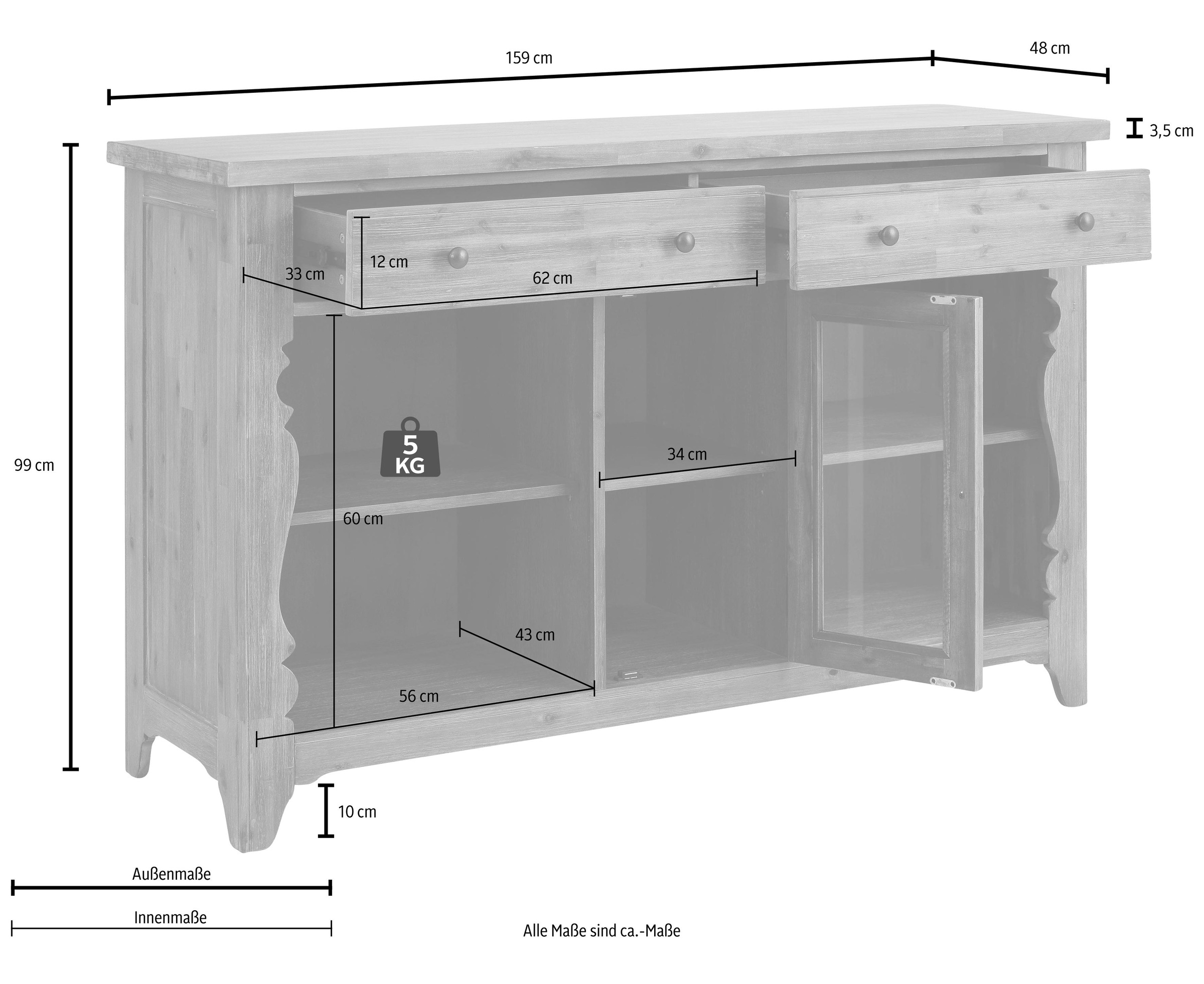 Home affaire Sideboard »Magnolia«, im rustikalem Flair, aus massivem Akazienholz