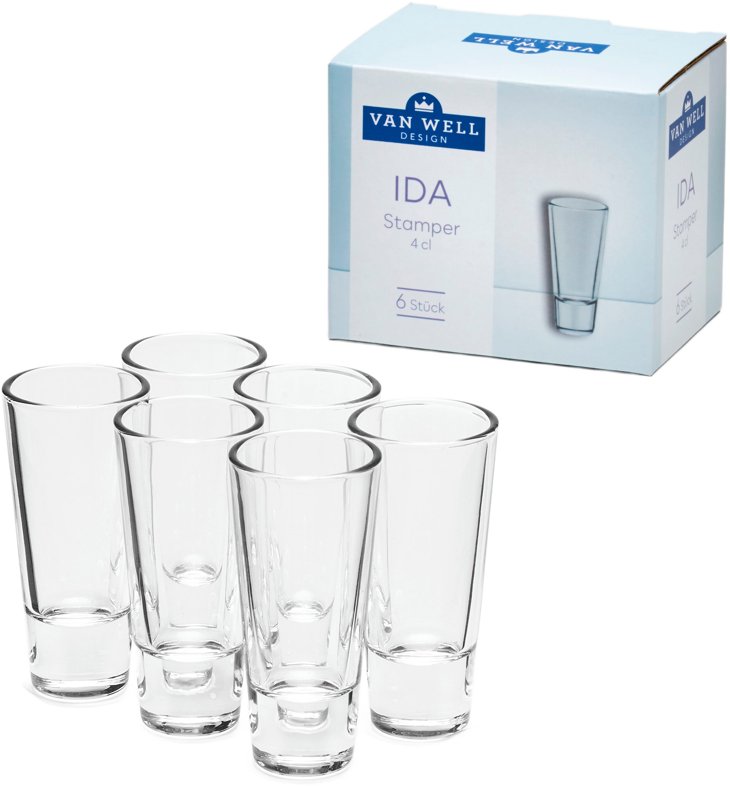 Schnapsglas »Ida«, (Set, 6 tlg., 6 Stamper), spülmaschinengeeignet, 4 cl, 6-teilig