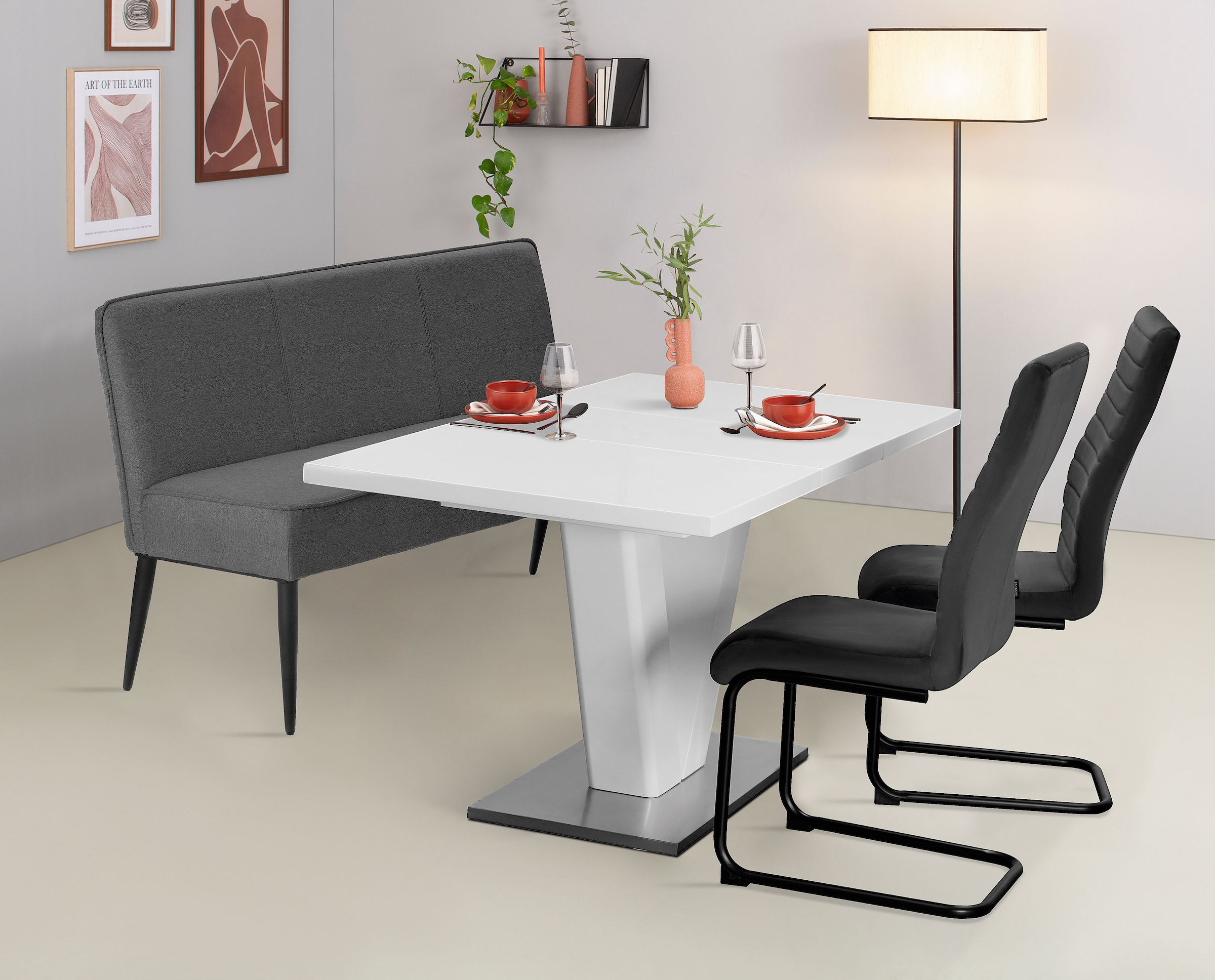 Home affaire Polsterbank »LENZROSE«, (Esszimmerbank, Bank,), mit Taschenfederkern, schwarzes Metallgestell, Breite 142 cm