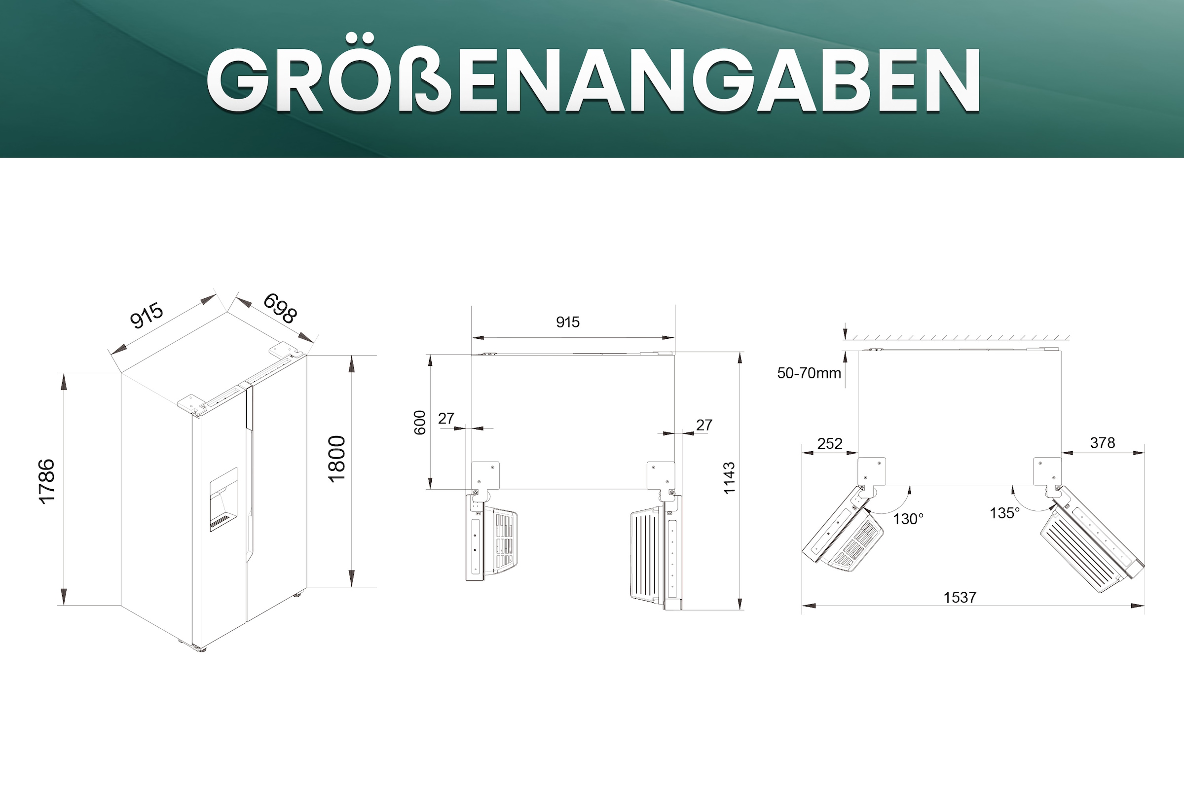 Hisense Side-by-Side »RSIM535ACE«, Wasser-/Eisspender, NoFrost, mit Wassertank, Made in Europe