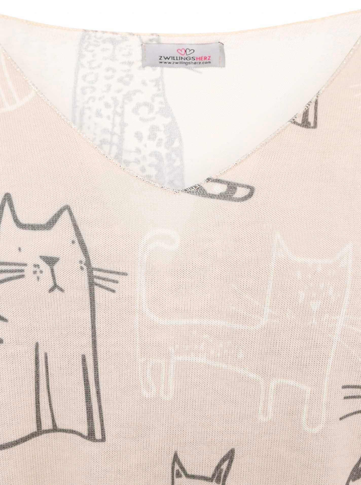 Zwillingsherz Langarmshirt »"Katze"« One Size, V-Neck, Langarm, Katzen-Motiv