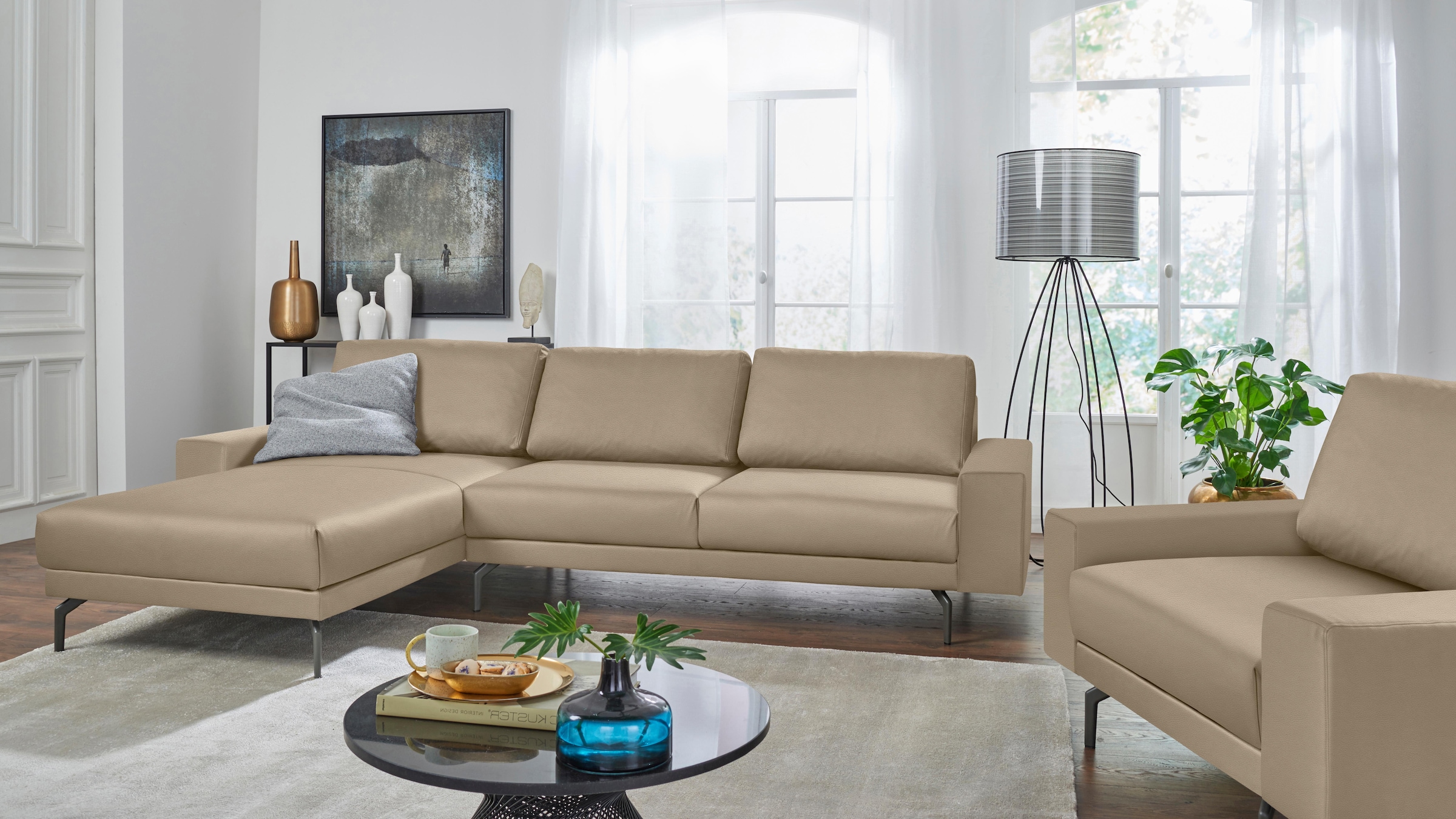 hülsta sofa Ecksofa »hs.450«, Armlehne breit und niedrig, Alugussfüße in  umbragrau, Breite 294 cm auf Raten kaufen | Einzelsessel
