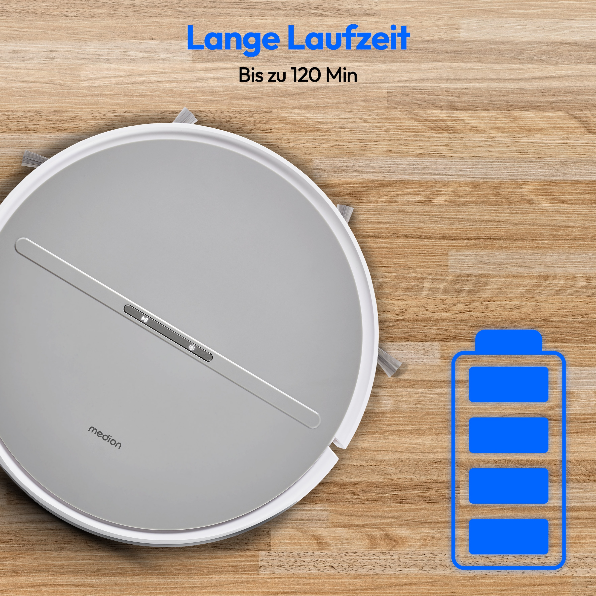 Medion® Saugroboter »E35 (MD 11157), intelligente S-Linien Navigation, 2 kPa Saugleistung«, Steuerung per Fernbedienung, 120 min Laufzeit, Ladestation