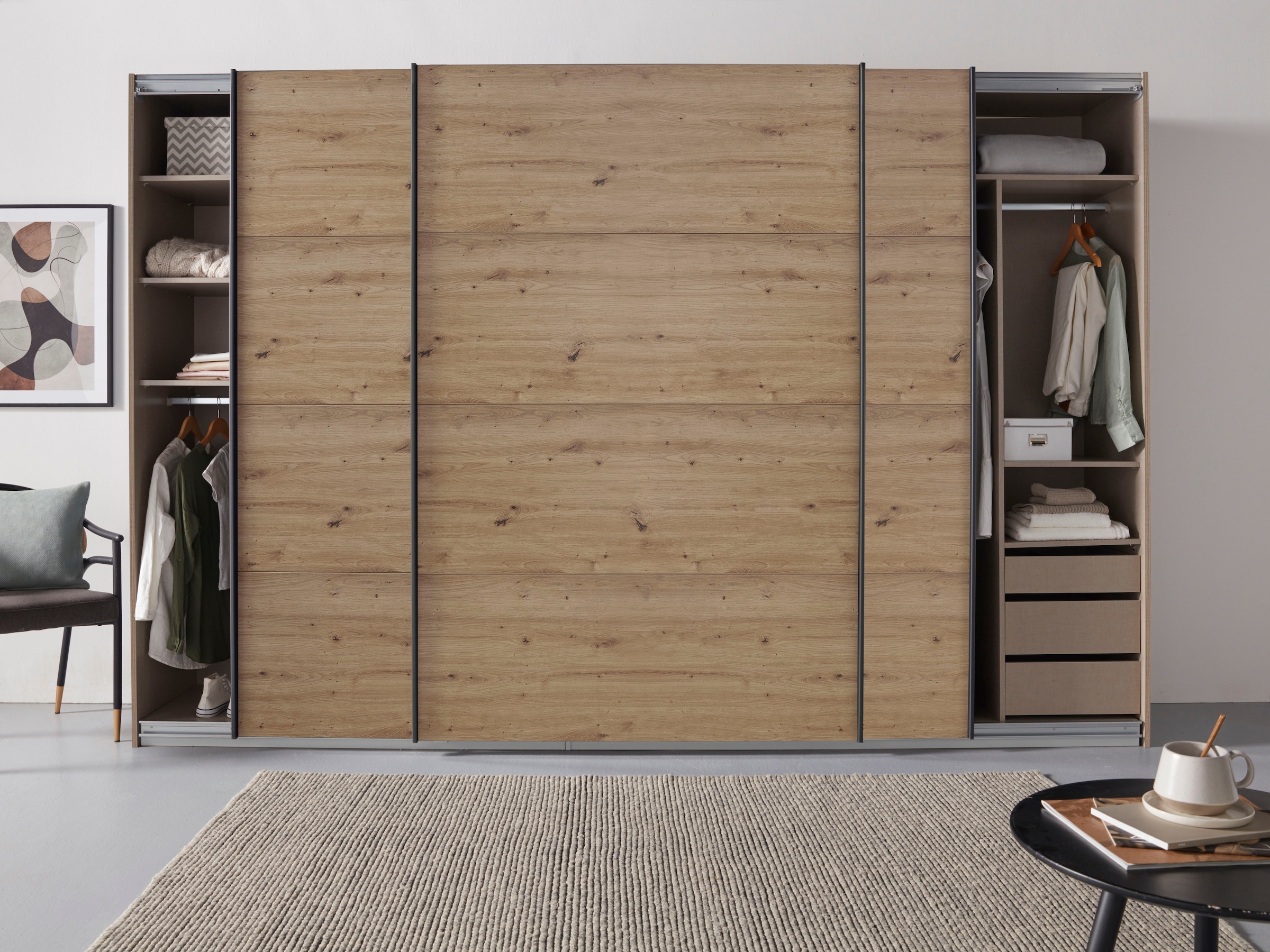 rauch Schwebetürenschrank »Kleiderschrank Schrank Garderobe TOPSELLER OTELI inkl. Inneneinteilung«, mit 3 Innenschubladen sowie zusätzlichen Einlegeböden MADE IN GERMANY