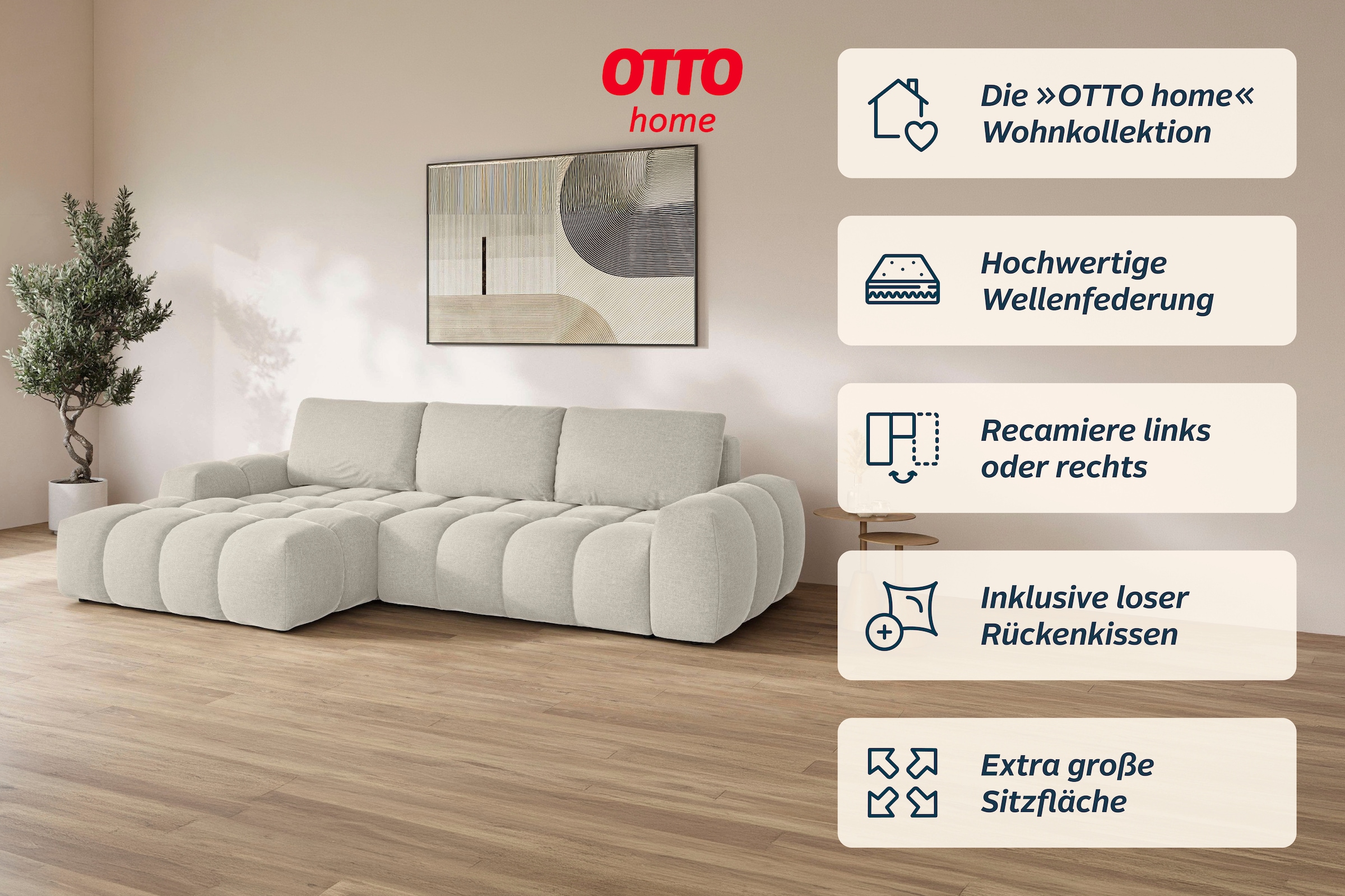 OTTO home Ecksofa »AZITA L-Form, 270 cm - OTTO. Verlässliche Qualität.« wahlweise als Schlafsofa m. Bettkasten, Bubble-Optik