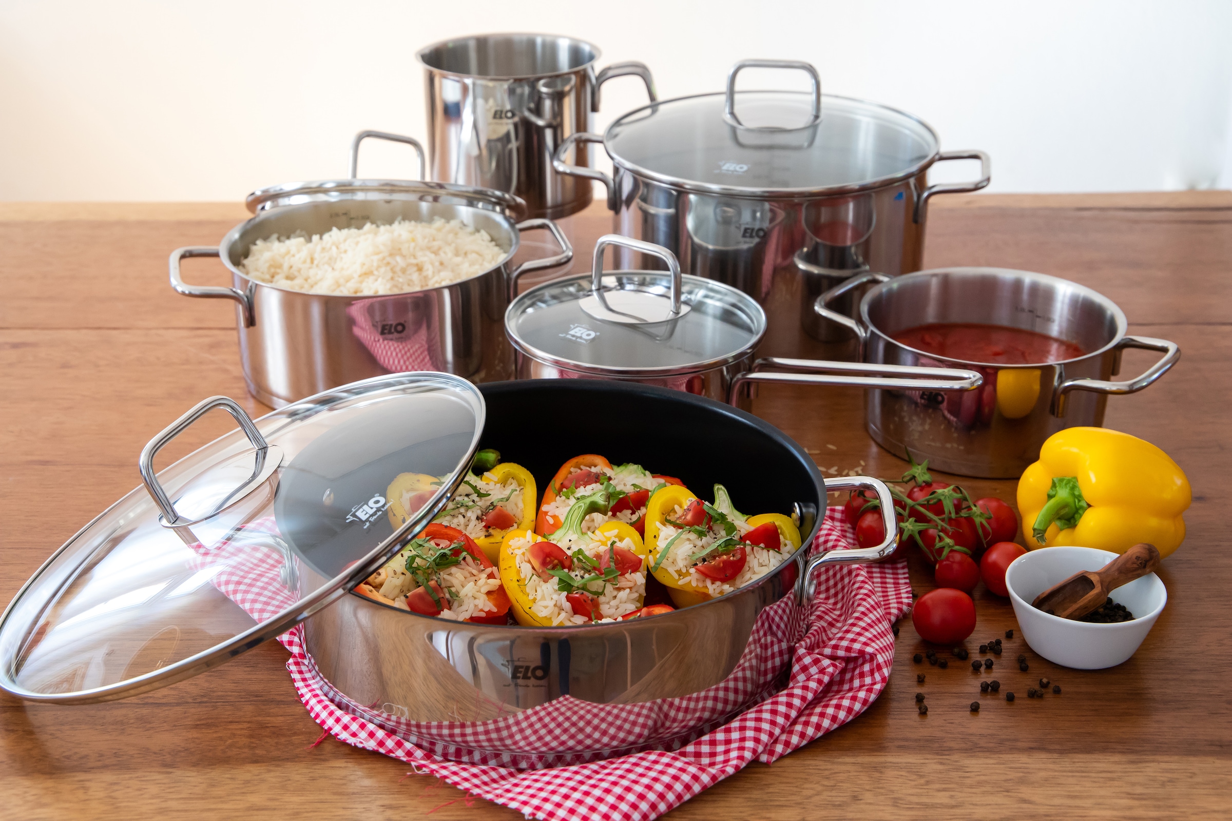 Elo Topf-Set »Citrin« Set, je 1 Fleischtopf Ø 16/20/24 cm, 1x Stielkasserolle Ø 16 cm, 7 Stk. tlg. Edelstahl