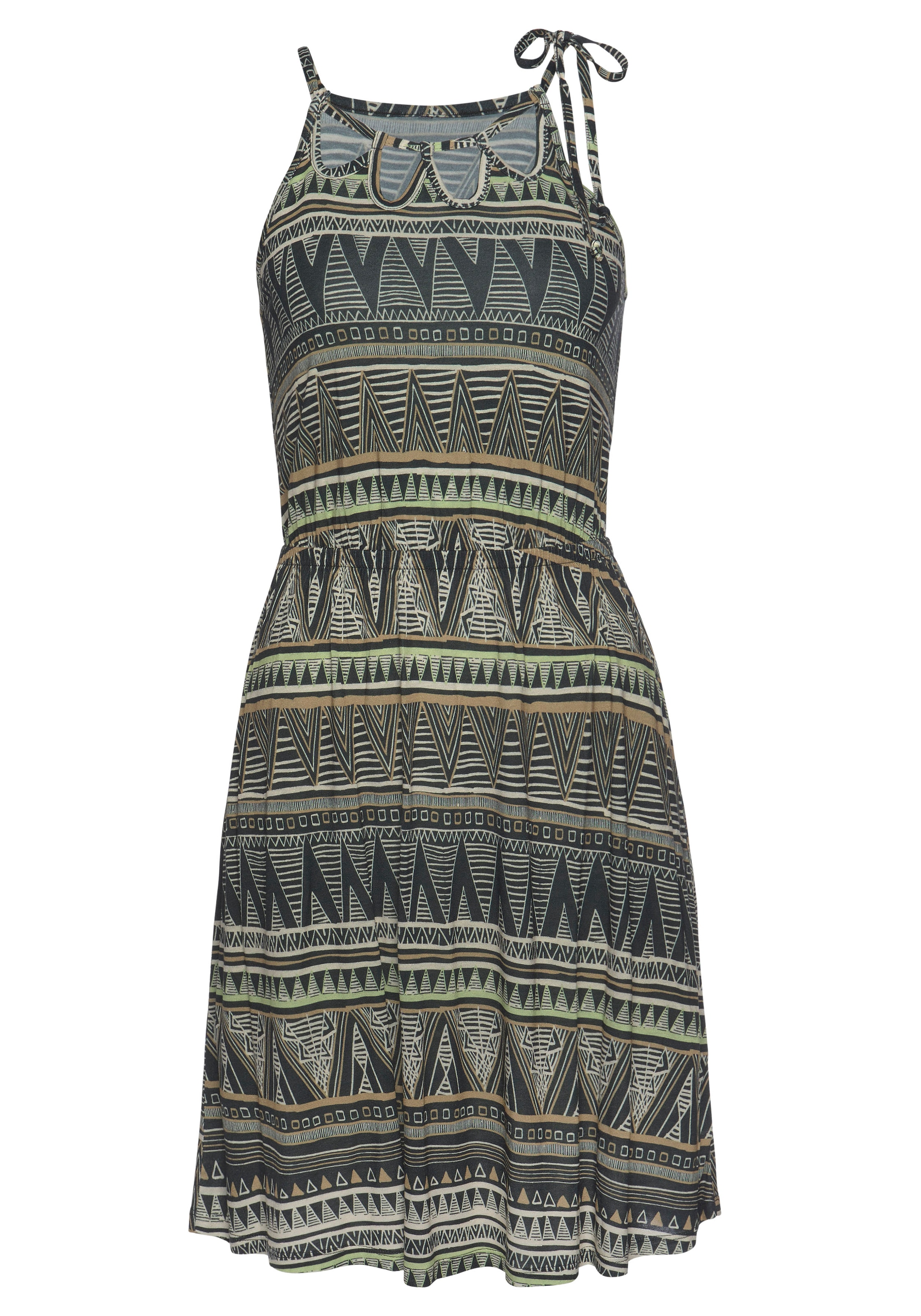 Beachtime Jerseykleid, mit Alloverdruck und Cut-Outs am Ausschnitt, Sommerkleid, Strandkleid