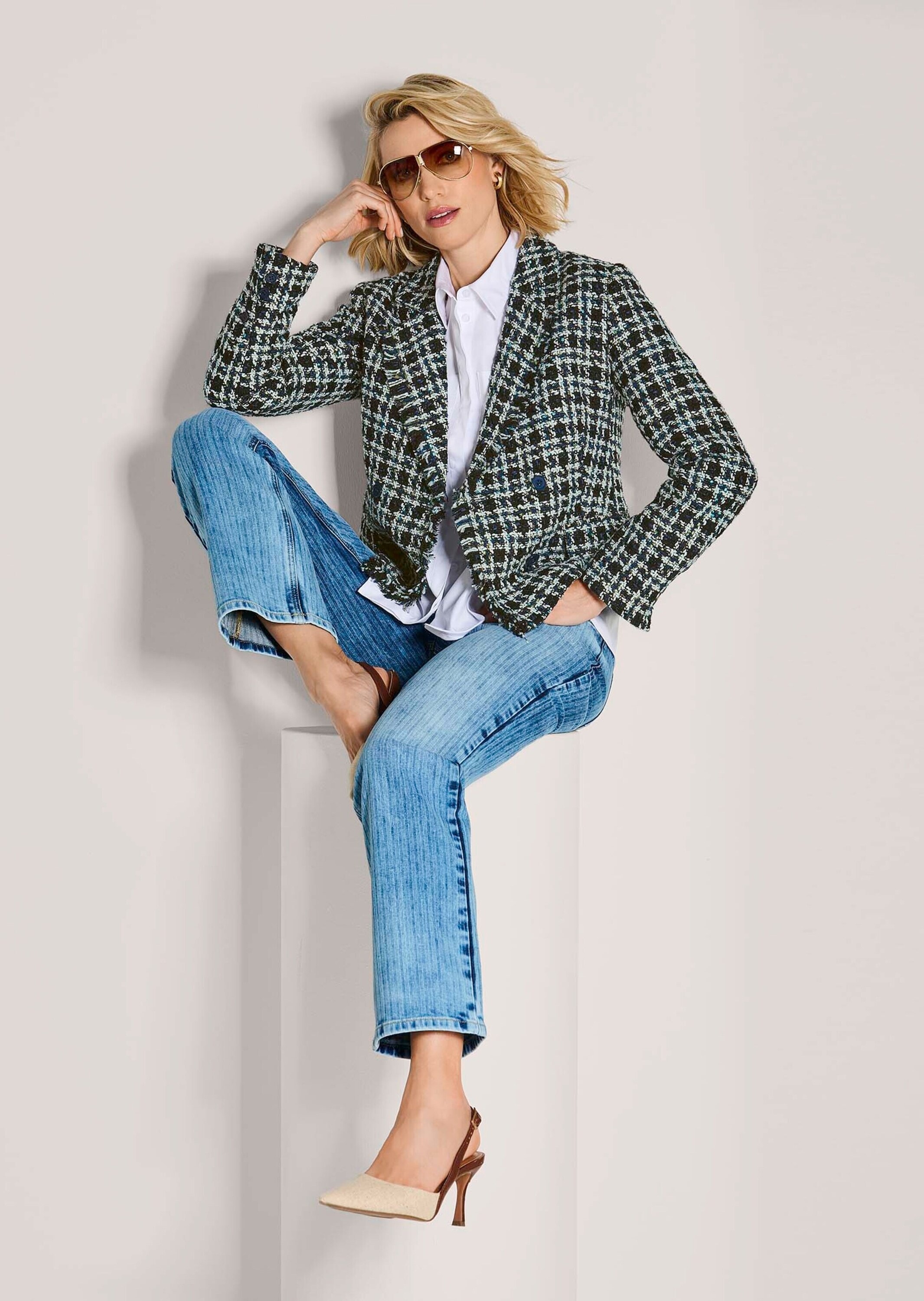 MADELEINE Jackenblazer »Tweed-Blazer Modischer Zweireiher mit Fransen« Tweed Blazer, Fransenkanten