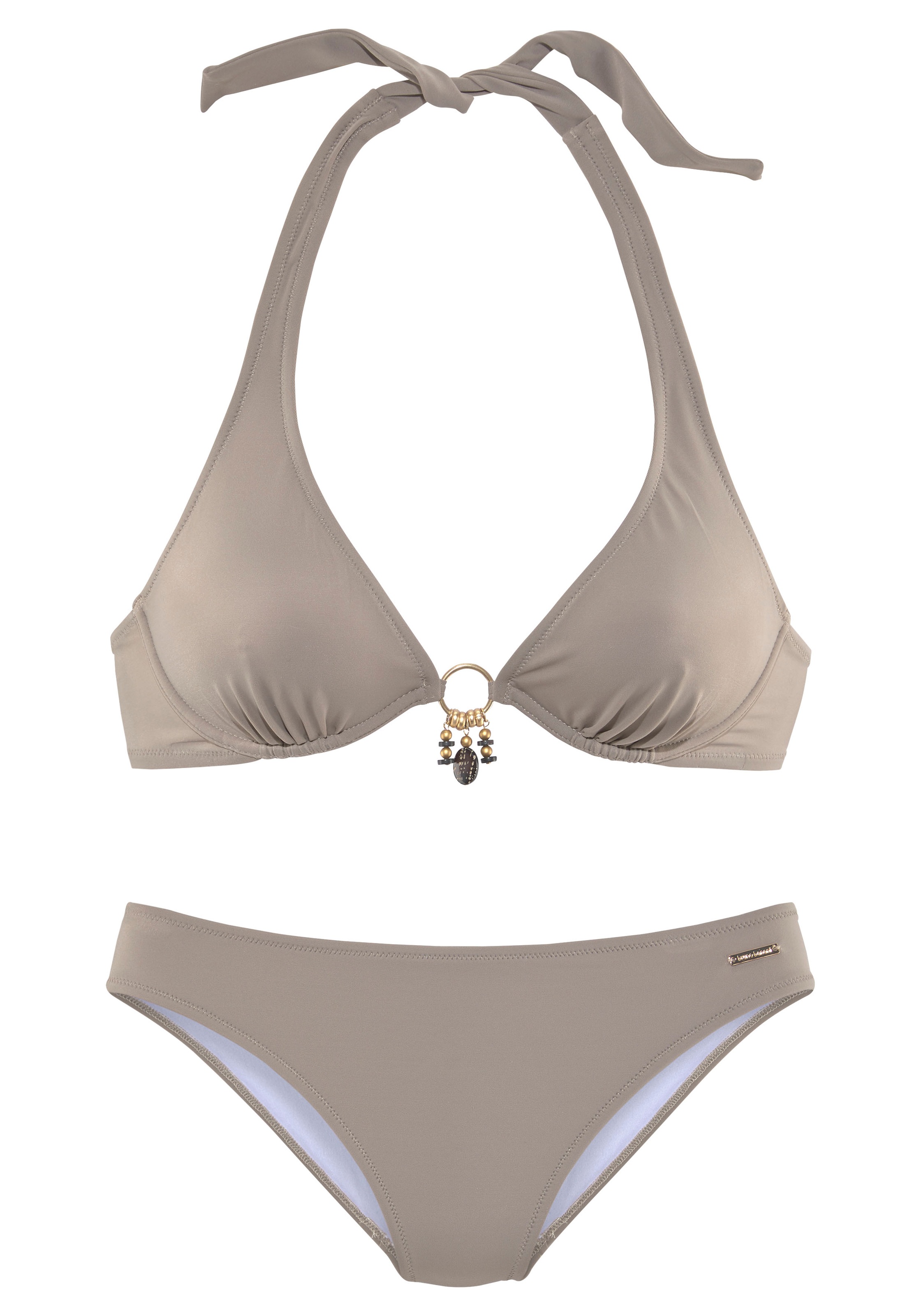 Bruno Banani, Damen, Bügel-Bikini mit gold-schwarzenen Accessories, stein, Cup D, 36 - Cup D, stein, Klassische Unifarben