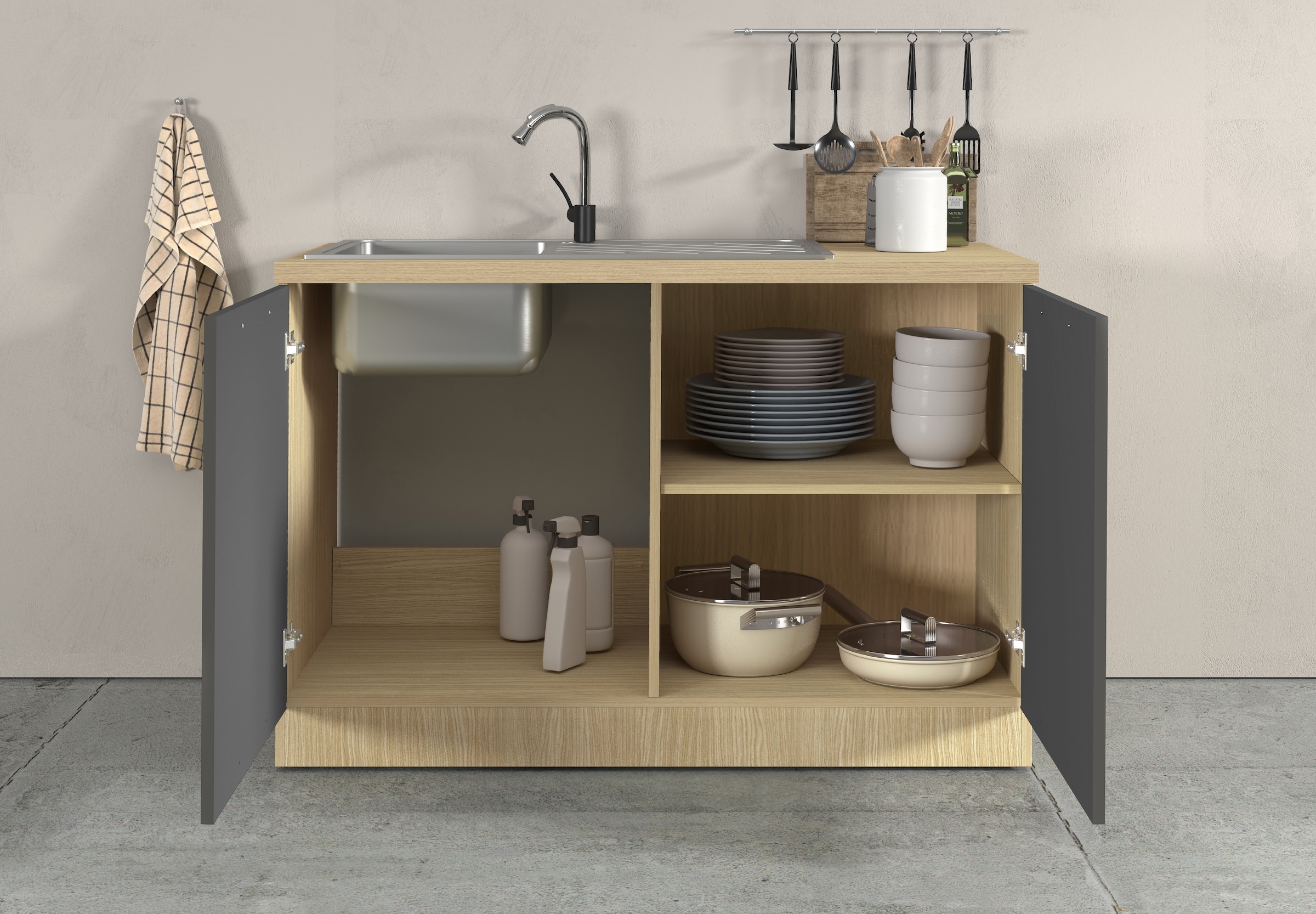 KOCHSTATION Spülenschrank »Luna, Unterschrank für Spüle, Küchenspülenschrank, Made in  Italy« B/T/H: 120×60×85 cm, inklusive Einbauspüle und Siphon