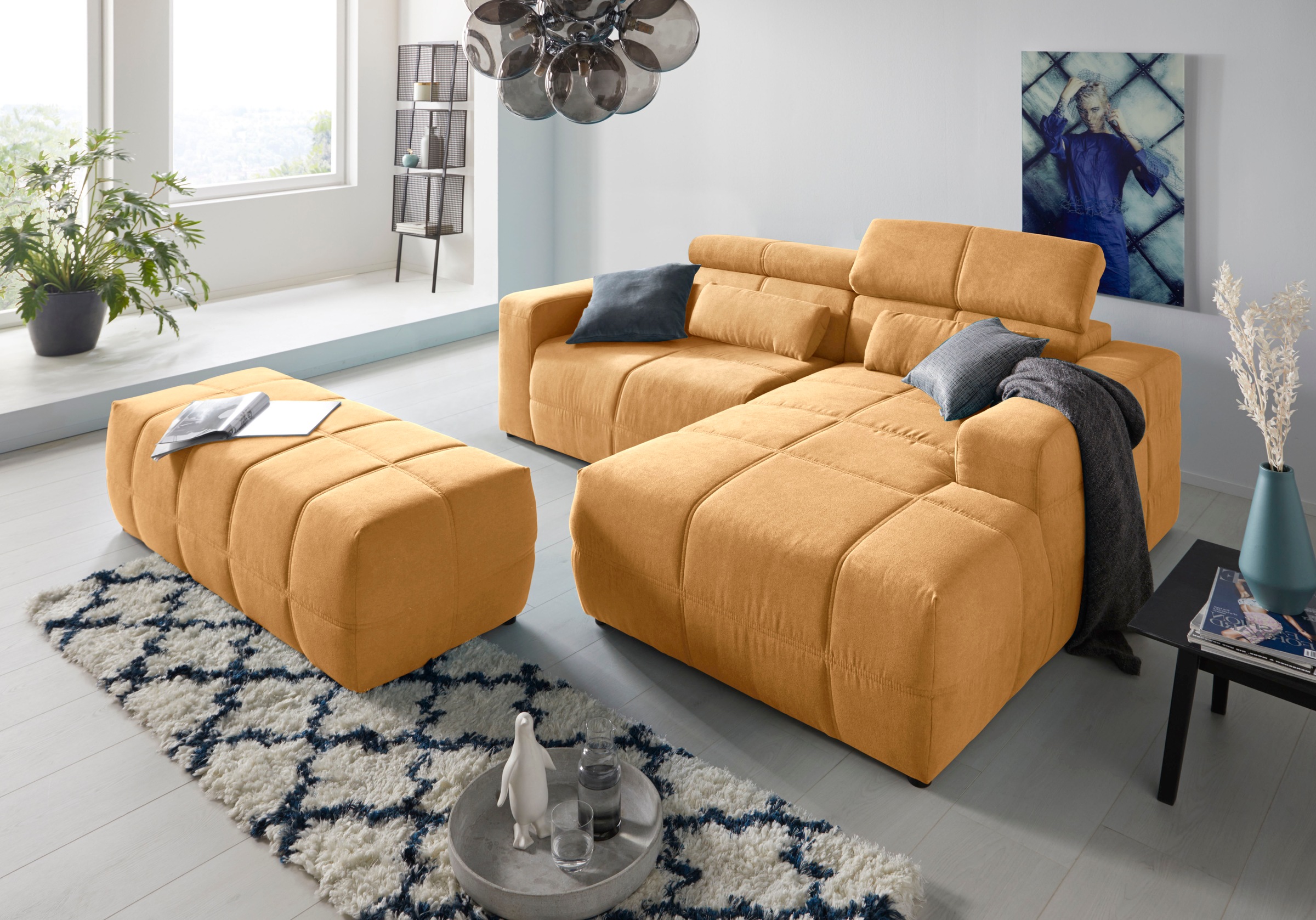 DOMO collection Ecksofa »Brandon Sitzbelastung 140 kg, kleine Ausführung B/T/H: 214/100/80 cm«, Mit Kopfteilverstellung, auch in Leder und Cord, L-Form